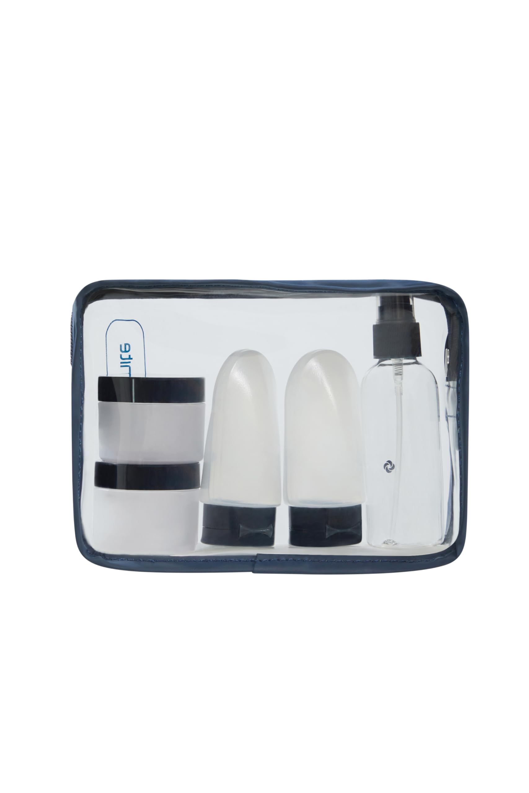 Samsonite TA Revolution - Set di bottiglie da viaggio per bagaglio a mano, 3 flaconi in silicone da 60 ml e 2 contenitori da 30 ml, set da viaggio per aeromobili, borsa da toilette trasparente, blu