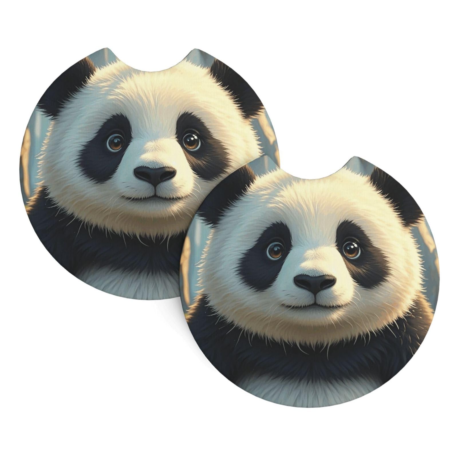 2 Pack Car Coaster for Cup Holders Anime Panda Car Cup Coaster 2.7" Neoprene Non-Slip Automotive Cup Mat Universal Auto Car Interior Accessories for Women Men Cup Pad