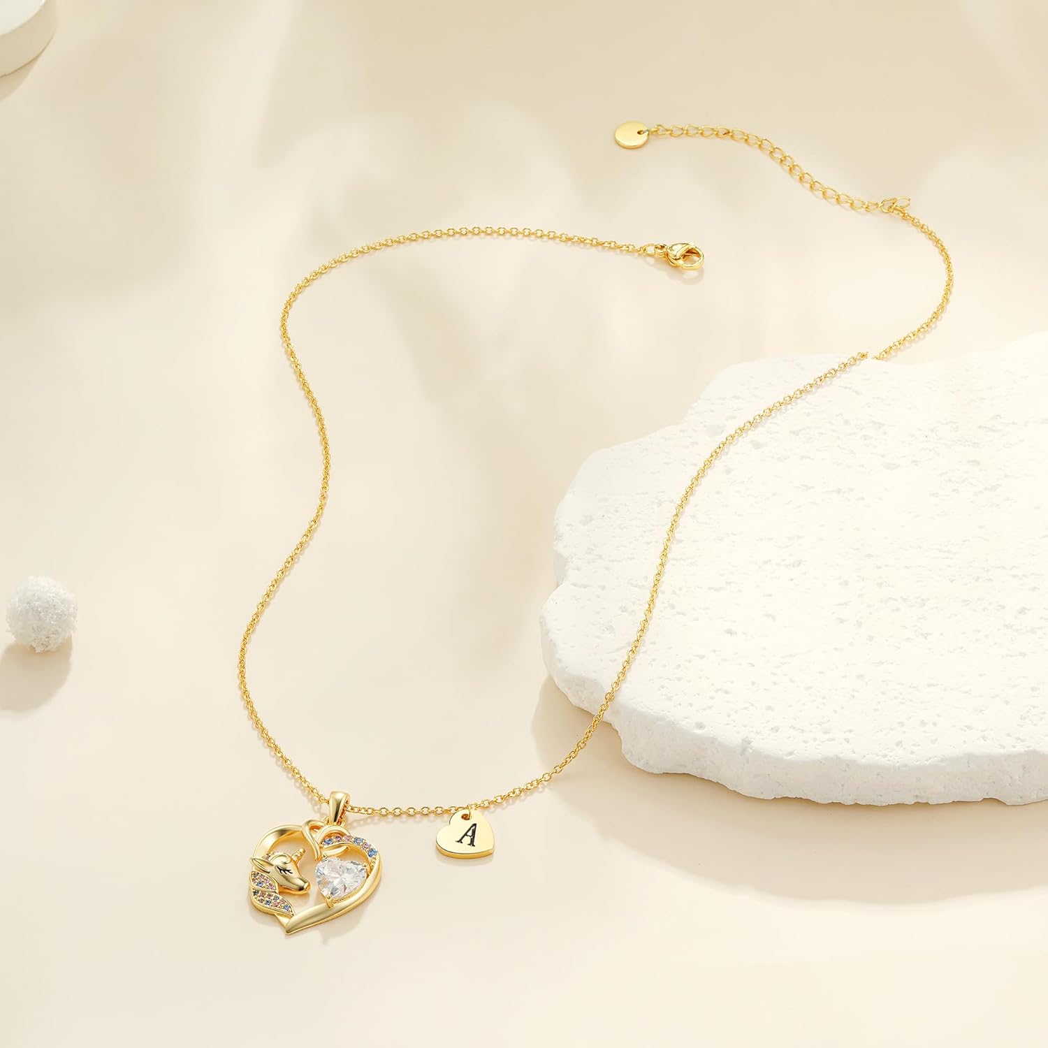 C-leen Unicorn Gifts for Girls Kids - Colorful CZ Heart Initial Necklaces Unicorn Necklace for Girls Jewelry Christmas Birthday Gifts for Little Girl - Image 3