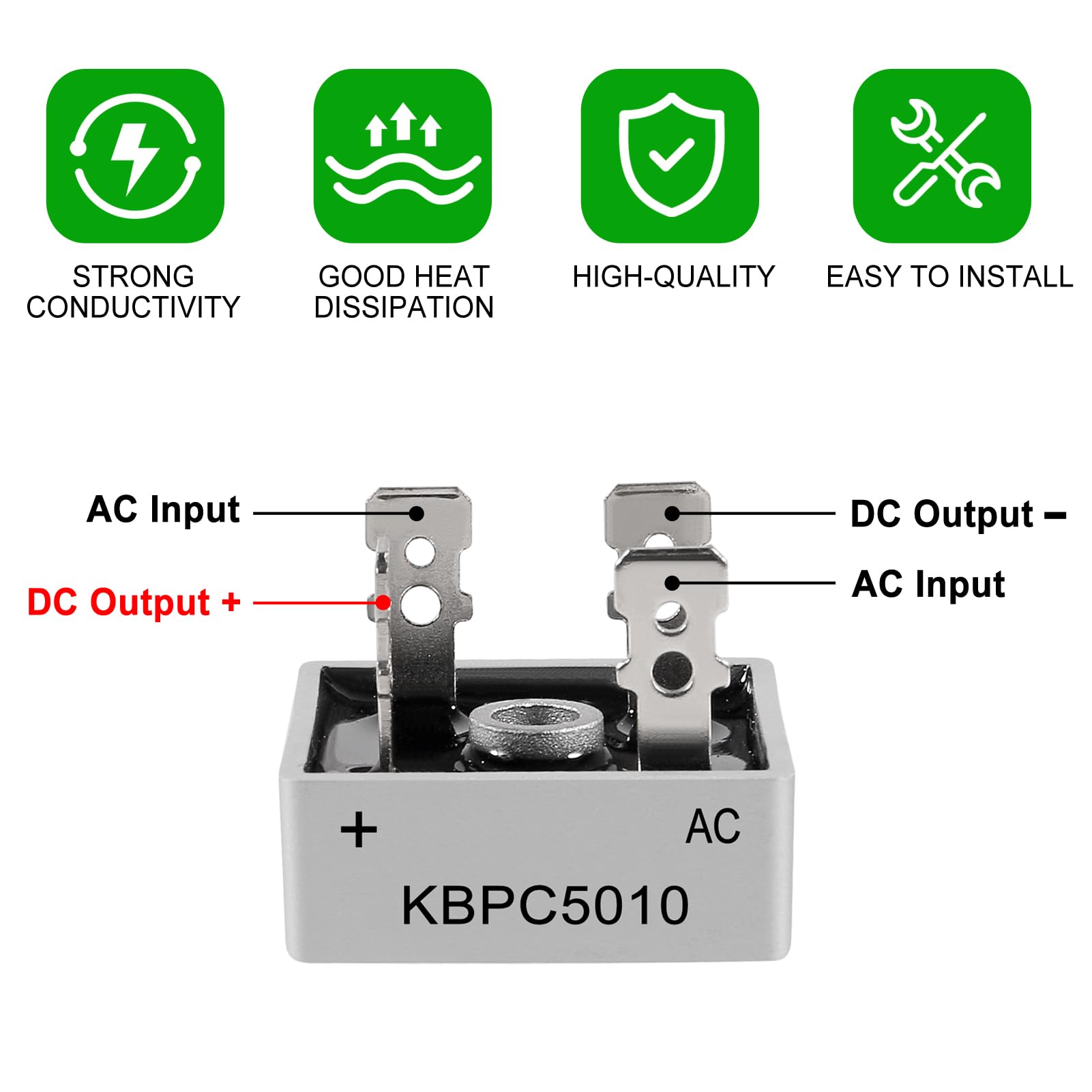 8PCS Bridge Rectifier Diode KBPC5010 1000V 50A AC to DC Full Wave Single Phase Housing Bridge Electronic Silicon Diode Rectifier Electronic Components