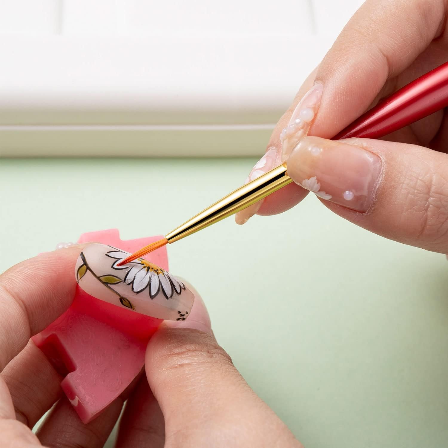 5Pcs Red Gel Extension Brush Nail Art Liner Pen Manicure Drawing Painting Tools