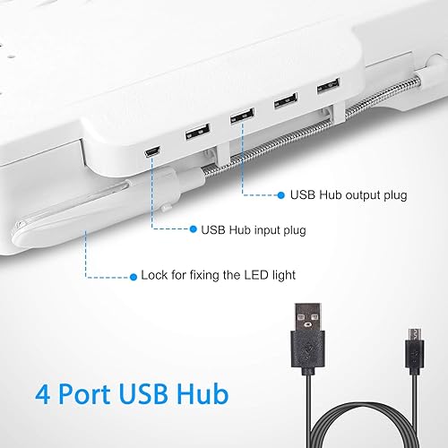 Miniatura 3 de TeqHome Mesa para computadora portátil para cama, escritorio ajustable para laptop con ventilador, 4 puertos USB, escritorio portátil con patas