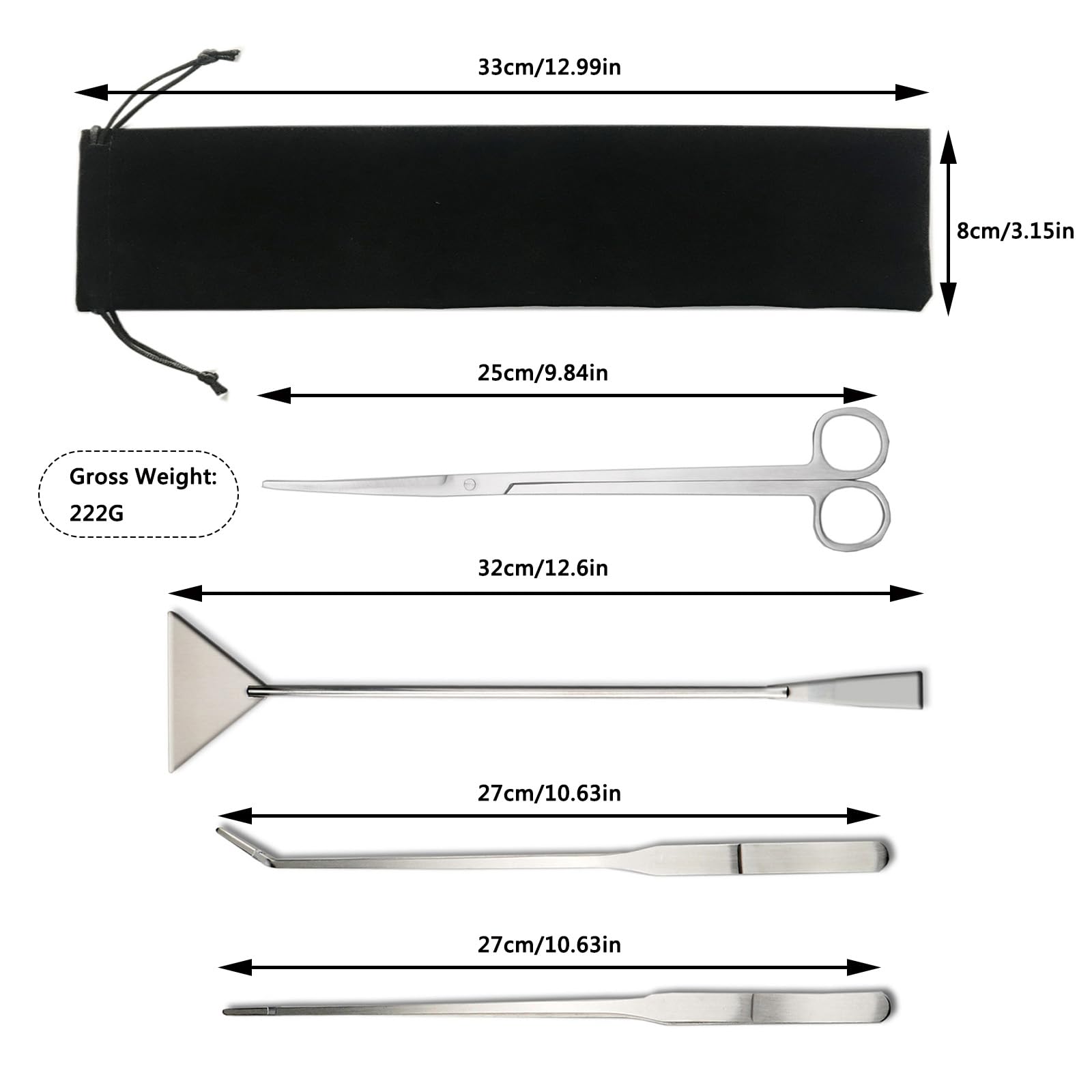 4 in 1 Attrezzi per Acquario Kit, Acciaio Inox Pulizia Acquario Kit Includere Raschietto, Pinzette e Forbici, Accessori per La Pulizia di Acquari per la Pulizia di Pesci e Piante Acquatiche