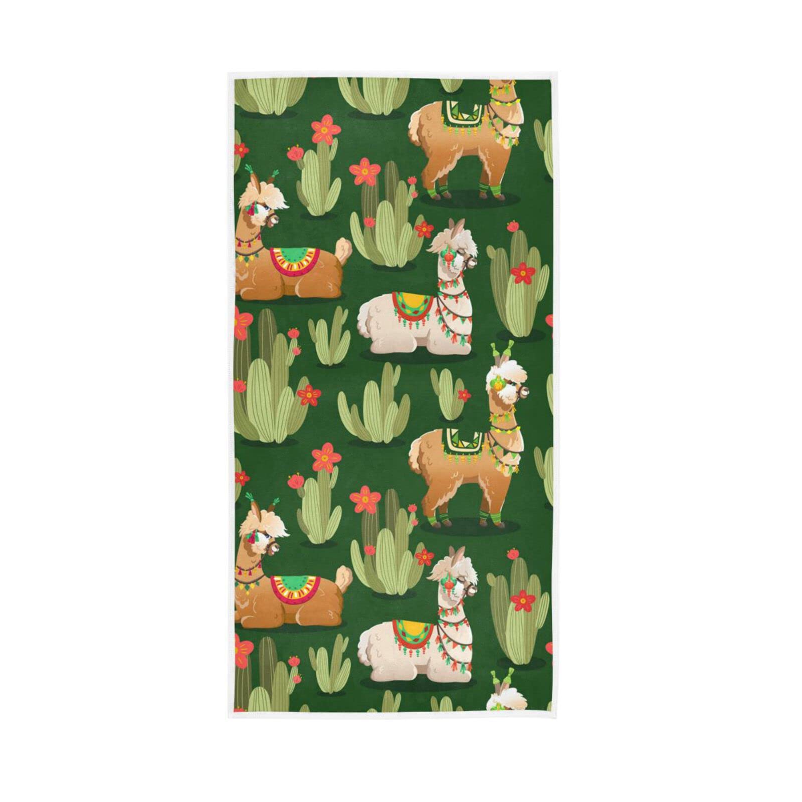 HUYGD Hand Towels Tropical Cactus Lama Pattern Decor Fingertip Soft Face Towel Absorbent Bathroom Kitchen Towels