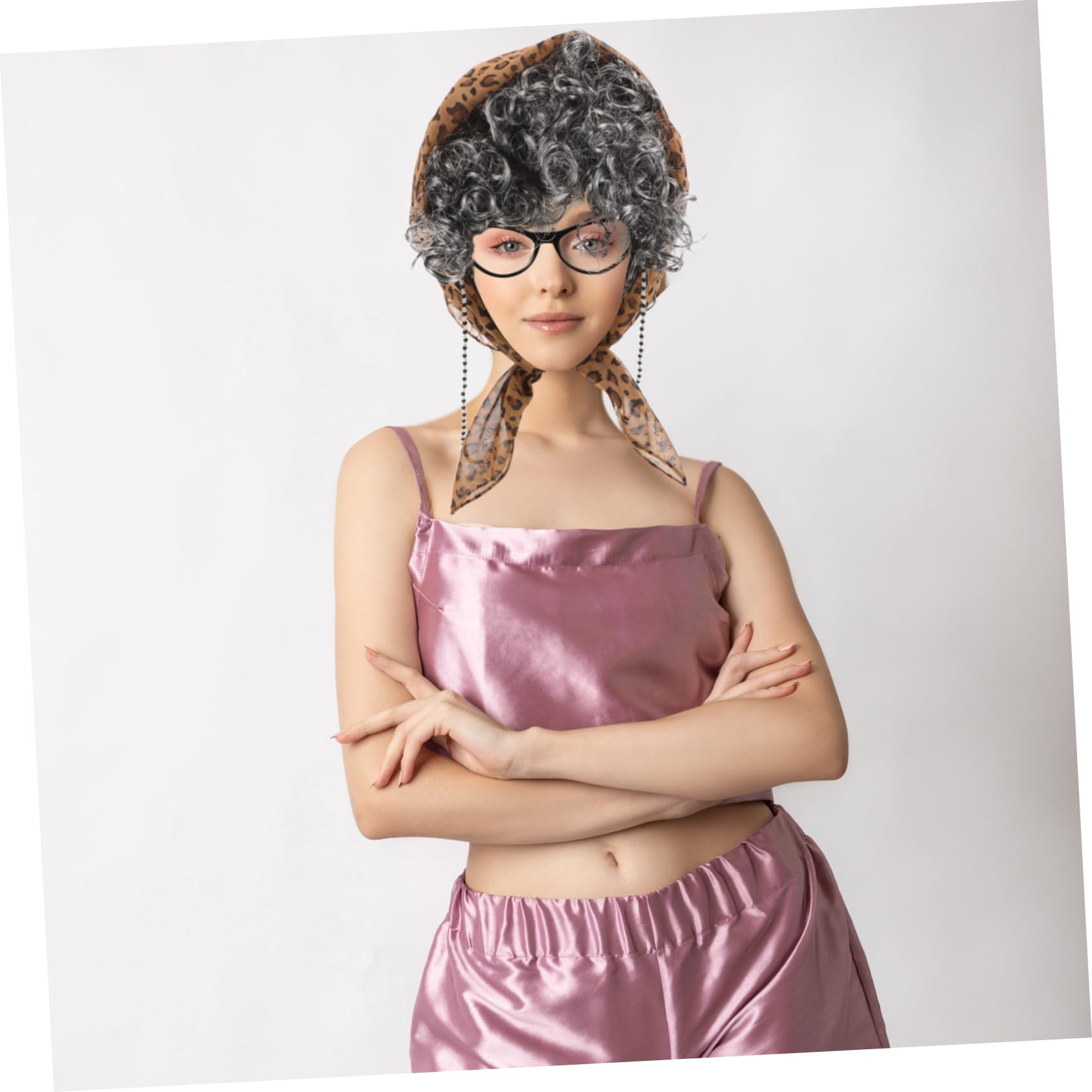 3sätze Old Lady Wig Für Kostümparty Teiliges Grandma Cosplay Kostüm Mit Brille Und Schmuck Für Halloween Theateraufführungen Und Karneval