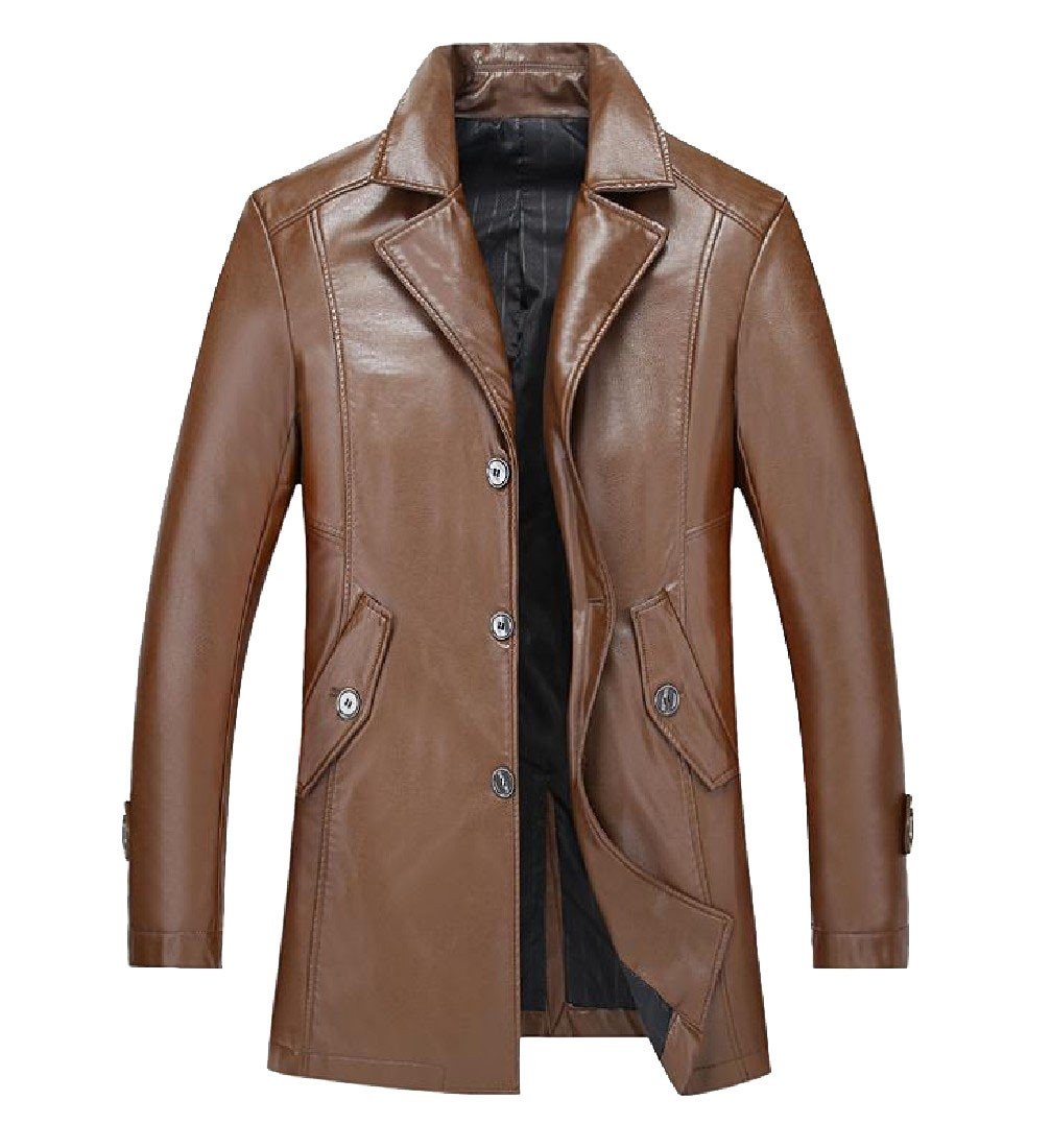 Sheng Xi Mens Oversized Lapel Trench Coat Outerwear Mid Length PU Jakcet, Light Coffee, 3X-Large-image-19
