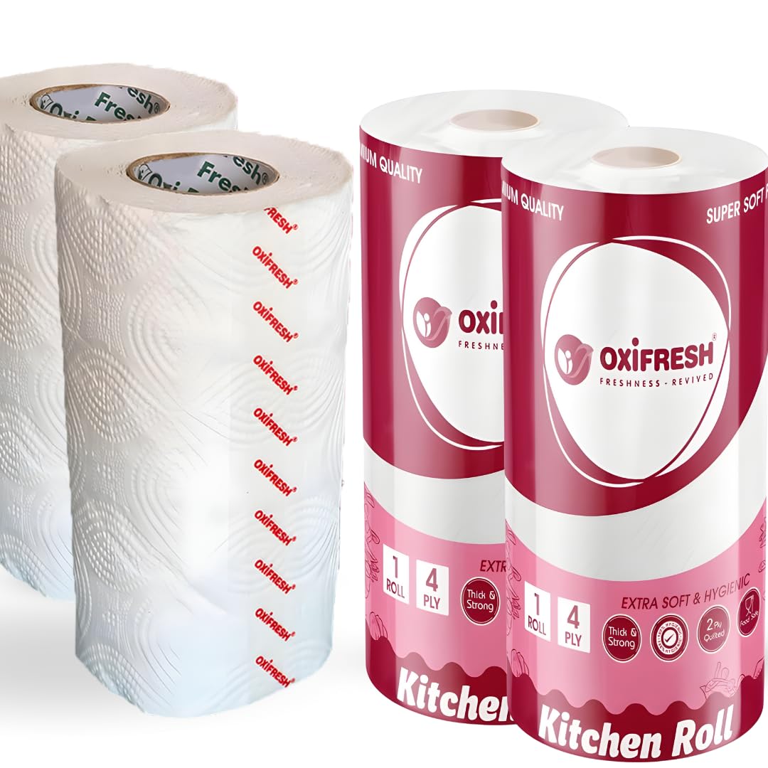 Oxifresh Kitchen Tissue Roll 4 ply | Kitchen towel | Durable, Sturdy, Absorbent, Hygienic, Disposable | 75 pulls/roll | Pack of 2 | 150 pulls | Value Pack-image-29
