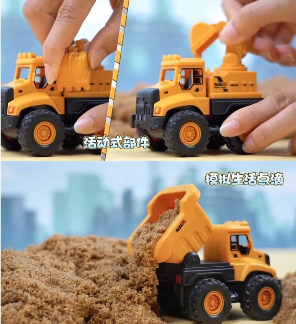 DUWOL Combo Pack Mixer, Crane, Excavator and Dumper Friction-Powered Unbreakable Pull-Along Back Construction Vehicle Trucks Toy Ideal for Playing Kid's and Children's 4