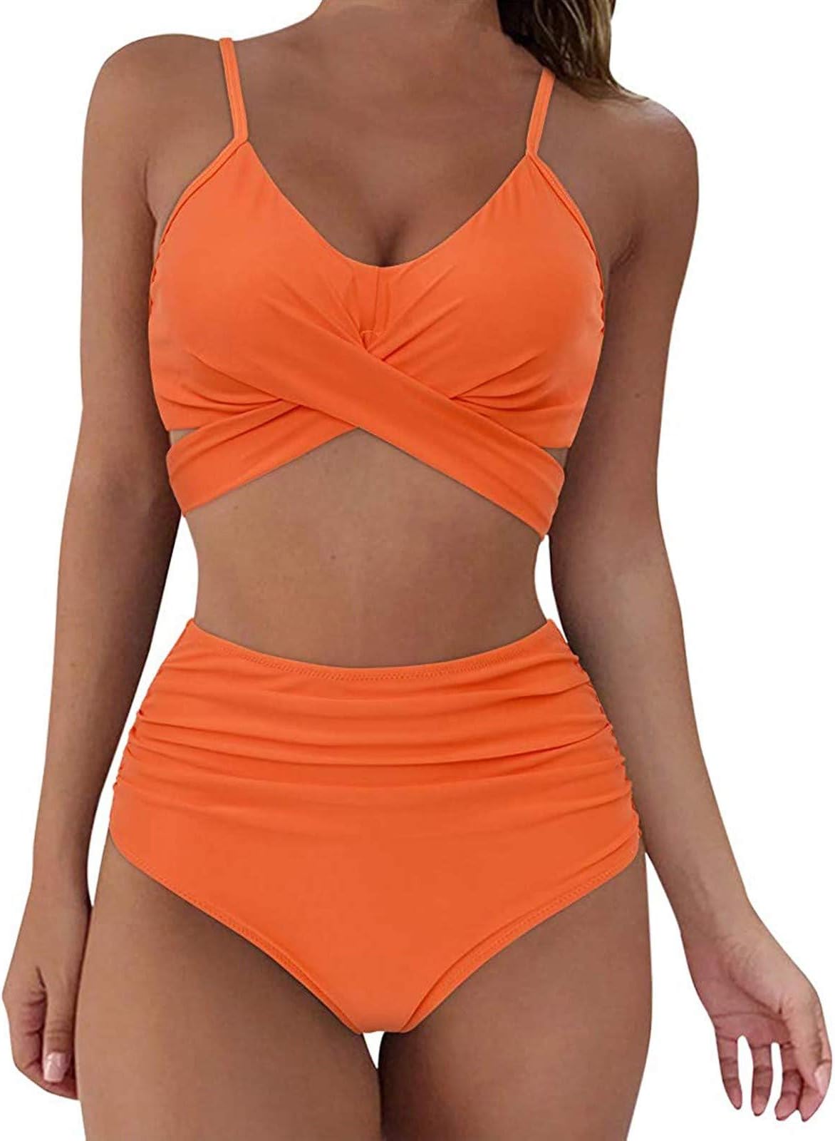 GenericWomen's Two Piece Bathing Suits Leopard Front Crossover Swimsuits Trendy Stripe Hollow High Waisted Bikini Swimwear