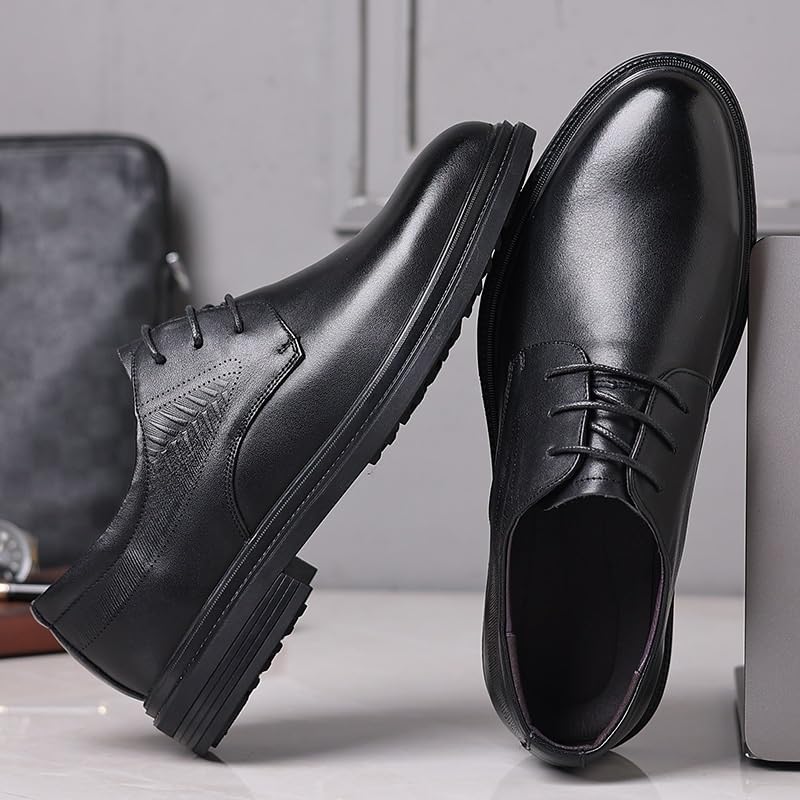 Mens Oxford Men's Luxury Genuine Leather Lace Up Oxfords Shoes Comfort Wide Pointed Toe Non-Slip Dress Shoes Breathable Casual Business Work Formal Shoes Dress Shoes(8.5)4