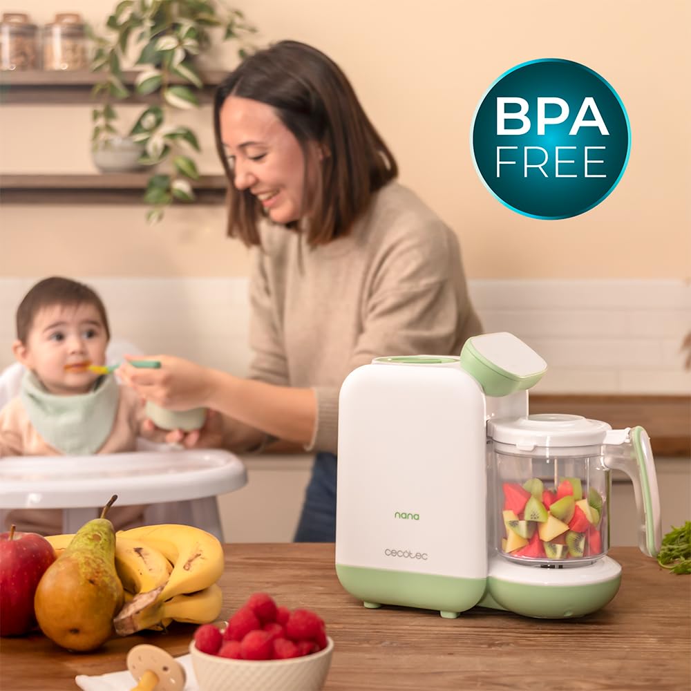 Cecotec Robot de Cocina Bebé, Procesador de Alimentos Nana BabyCare FoodProcessor. Hierve, Tritura, Esteriliza y Calienta Biberones, sin BPA, Apto para Frutas, Verduras y Carnes, Incluye Recetario
