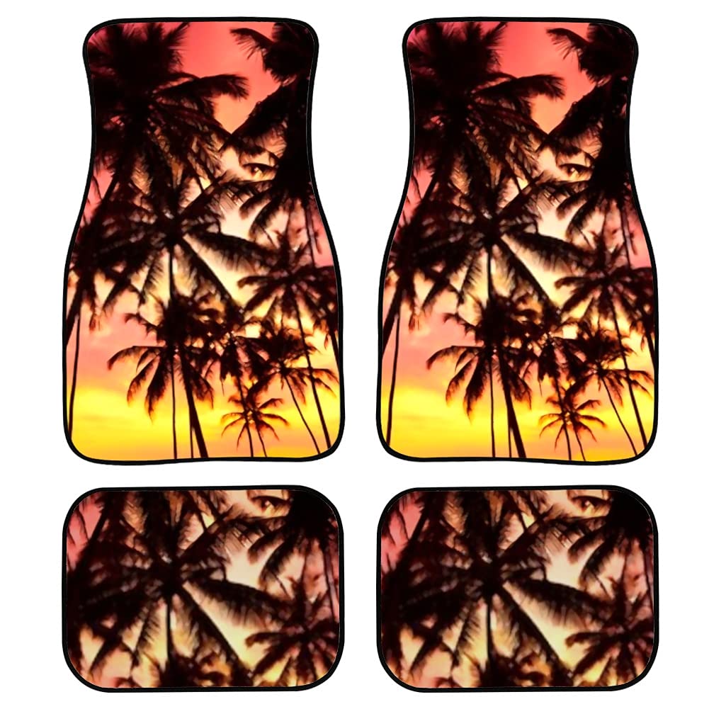 Car Floor Mats Palm Trees Silhouettes On Tropical Beach Print Design Carpet Car SUV Truck Floor Mats 4 Pcs, Automotive Floor Mats