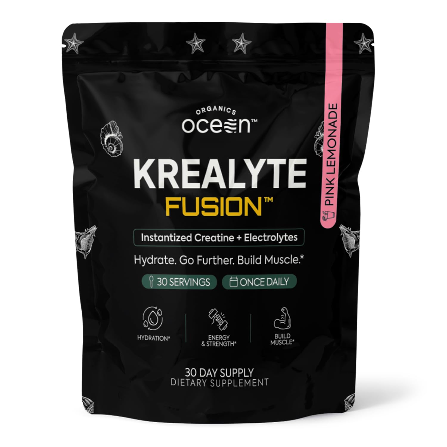 Organics Ocean Creatina Monohidratada em Pó com Eletrólitos, 5 g + 2 g, 30 porções, 260 g