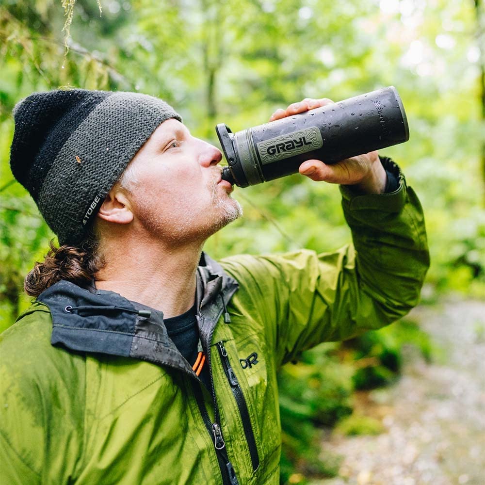 Grayl UltraPress Outdoor- & Reisewasserfilter | für 150L Wasser | Filterkartusche wechselbar | Covert Black mit 2 Ersatzfilter