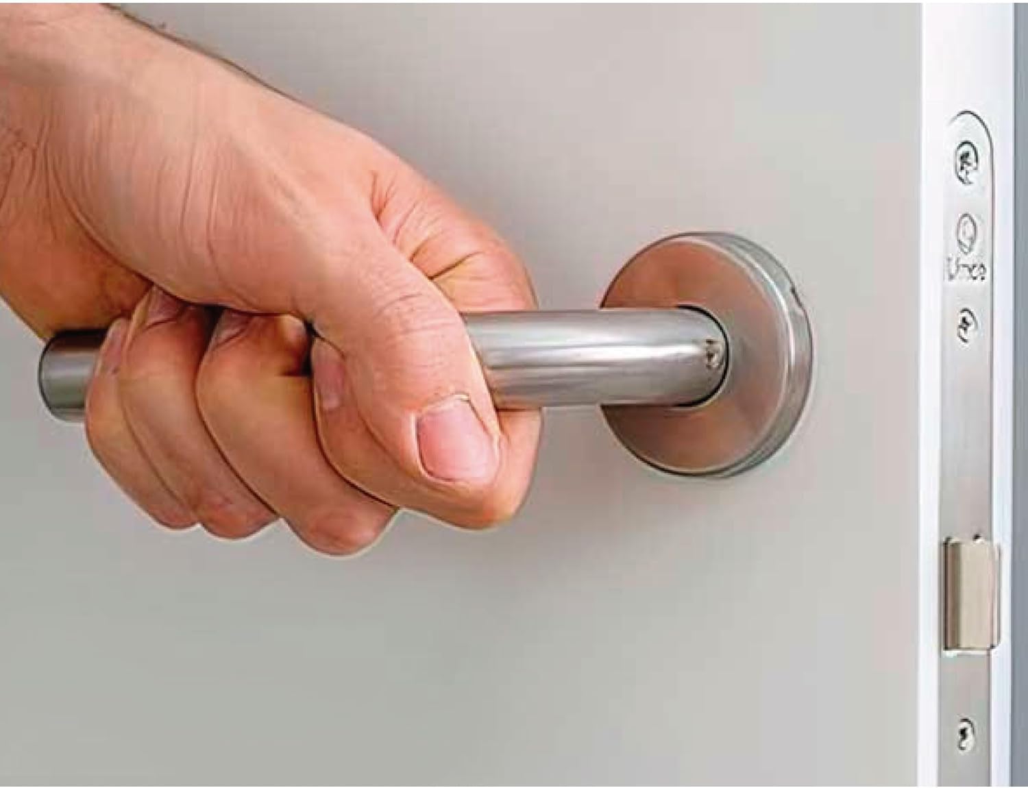 Amig - Set of Handles with Rosette for Door | Mod. 4E | Stainless Steel 18/8 | Ø53 mm | Square 8 mm | Silver