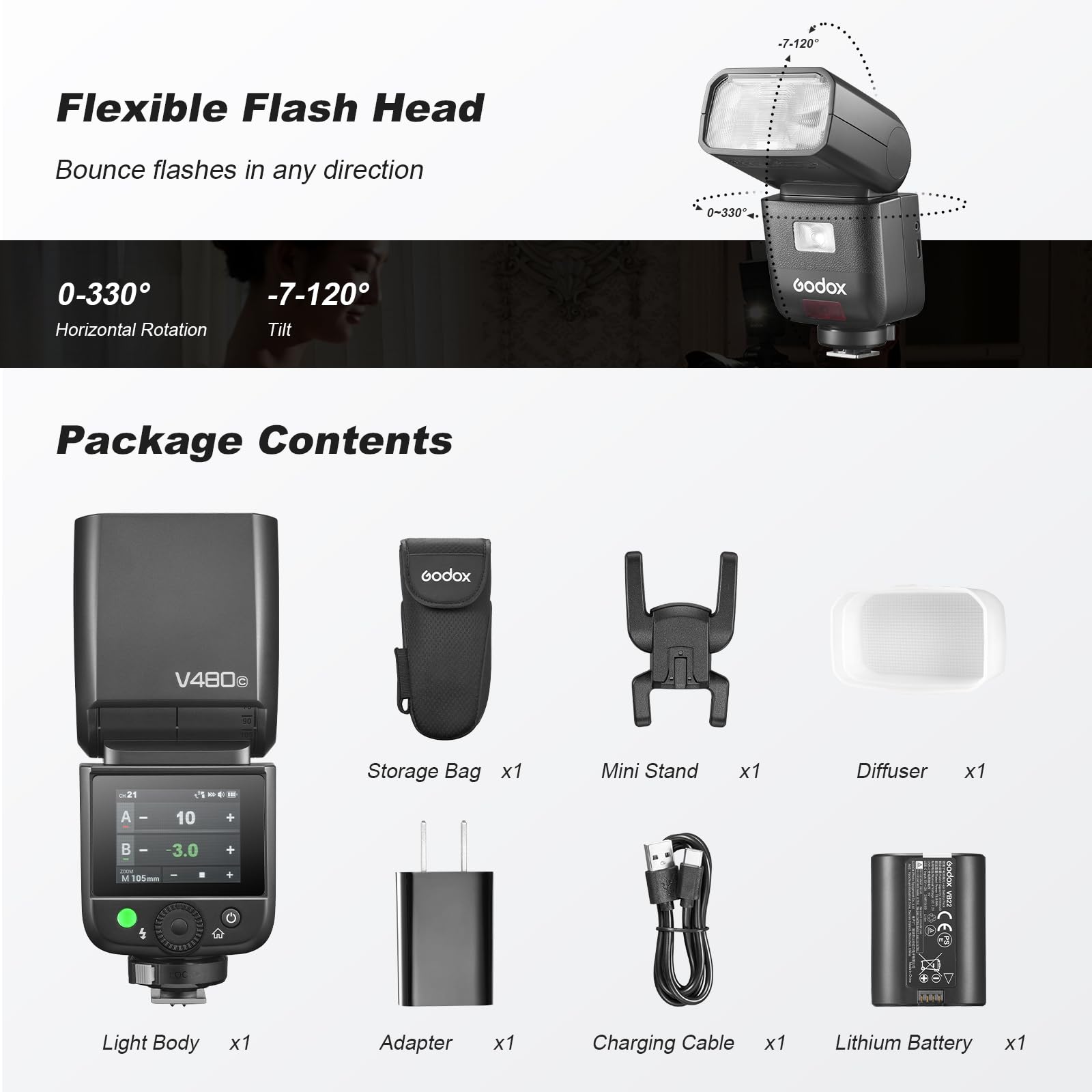 Godox V480C V480-C Flash Speedlite 7.2V/2200mAh TTL GN50 650 Full Power Flash do Canon R6 Mark II R10 R7 R100 EOS-R R5 Mark II R6 RP R8 M50 600D 90D 70D 0D 7500D 75000D D