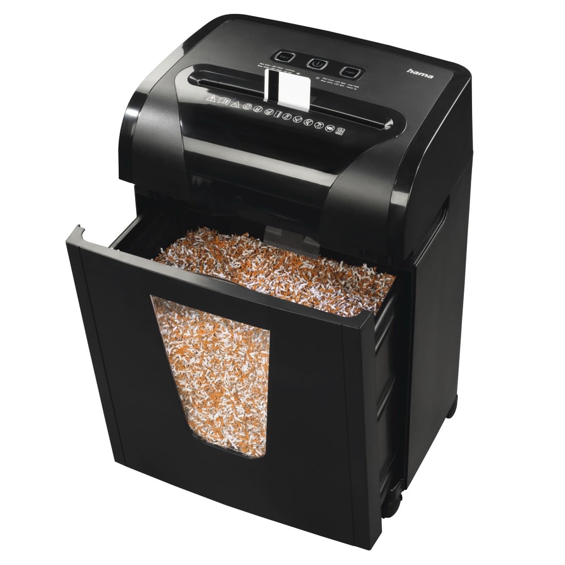 Hama |Trituradora de Papel con Nivel de Seguridad E-4, P-5, T-5, 20L, Negro | Premium M8, Dimensiones 35 x 24,6 x 51,9 cm, MAX. Nivel de Ruido: 62 db, MAX. Velocidad de Corte: 1,8 m/min