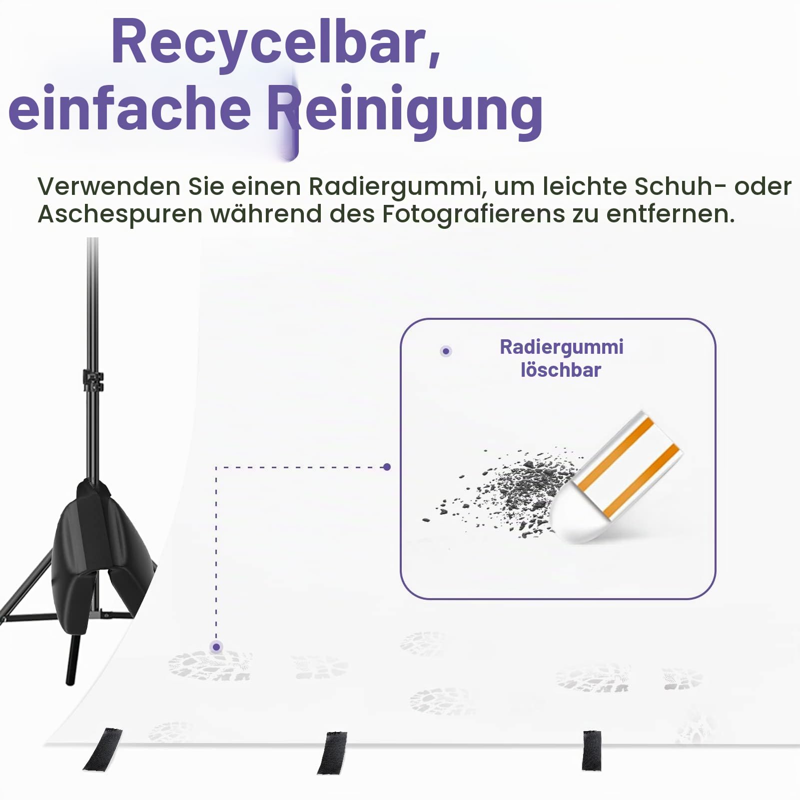 EMART Fotohintergrund Papier Weiße 1,3x4,9m Papierrolle Hintergrund