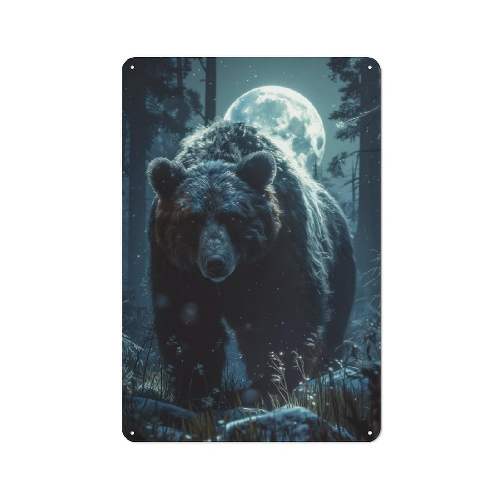 Junmoney Bear In Nordic Forest Decorative Metal Plaque With Design 30X20cm, Modern Retro Studio Wall Art For Workspace, Cafe, Hallway Or Garage