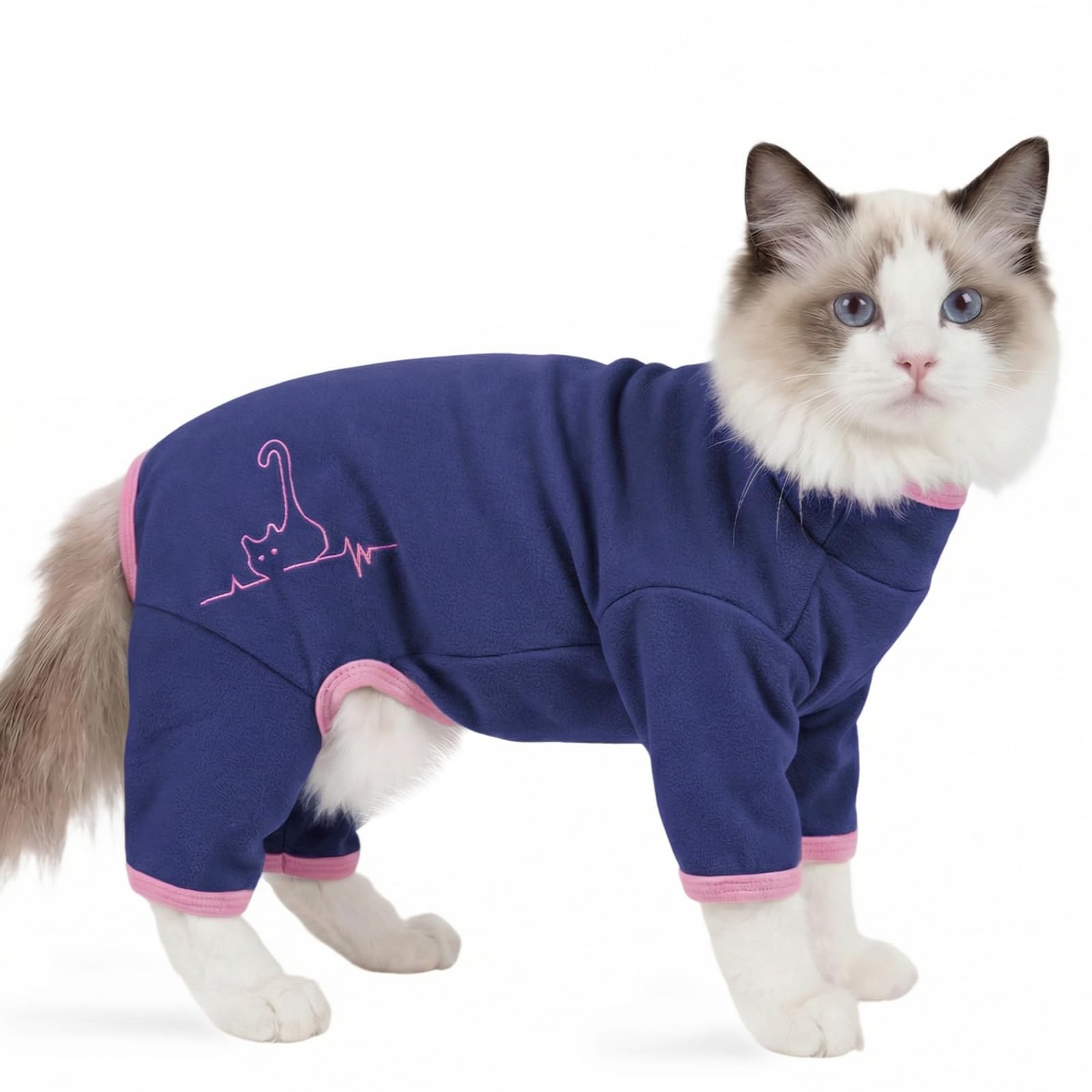 Cat Hair Sticky Onesie, Onesie Post Surgery Post Surgery Cat Suit with Legs Overgrooming Suit(Blue, 2XL) โ image 1