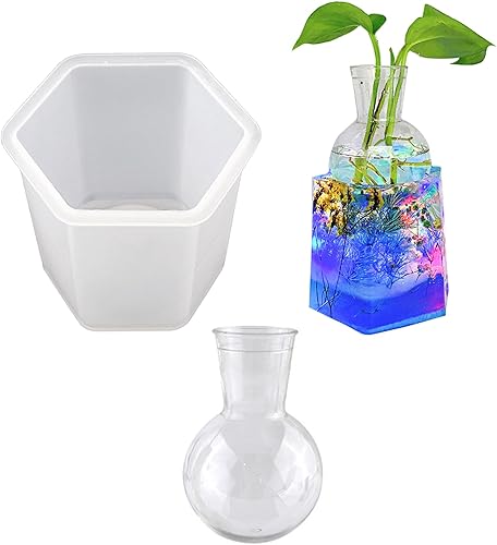 Fogun Moldes de resina de jarrón redondo de silicona para estación de propagación de plantas de jarrón, 2 moldes de silicona para jarrón