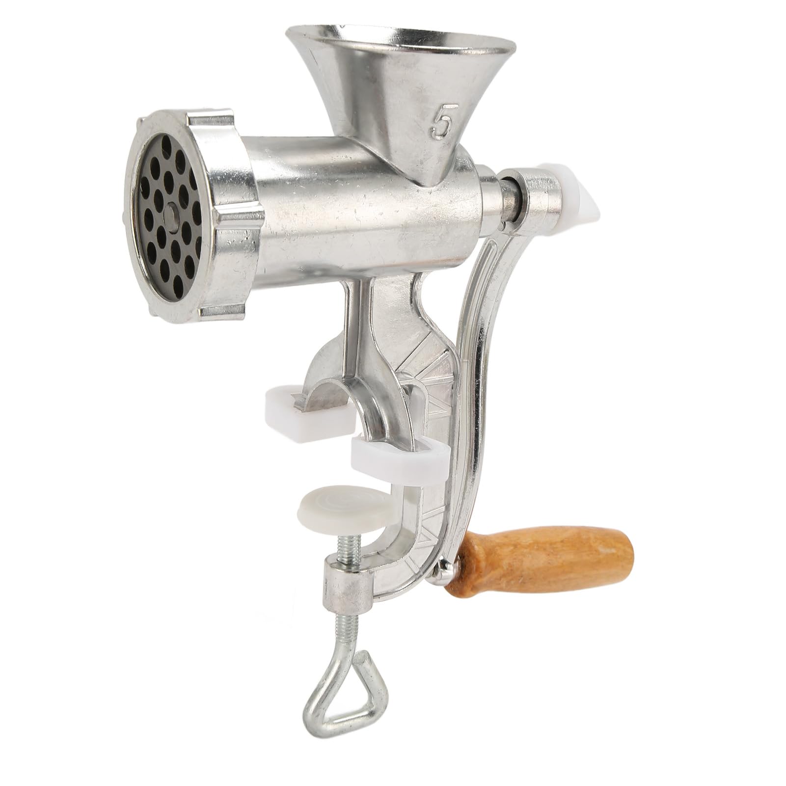 Manual Meat Grinder, Aluminum Alloy Household Hand Meat Grinding Machine Food Chopper with Wood Handle for Home Use Ground Beef Sausage