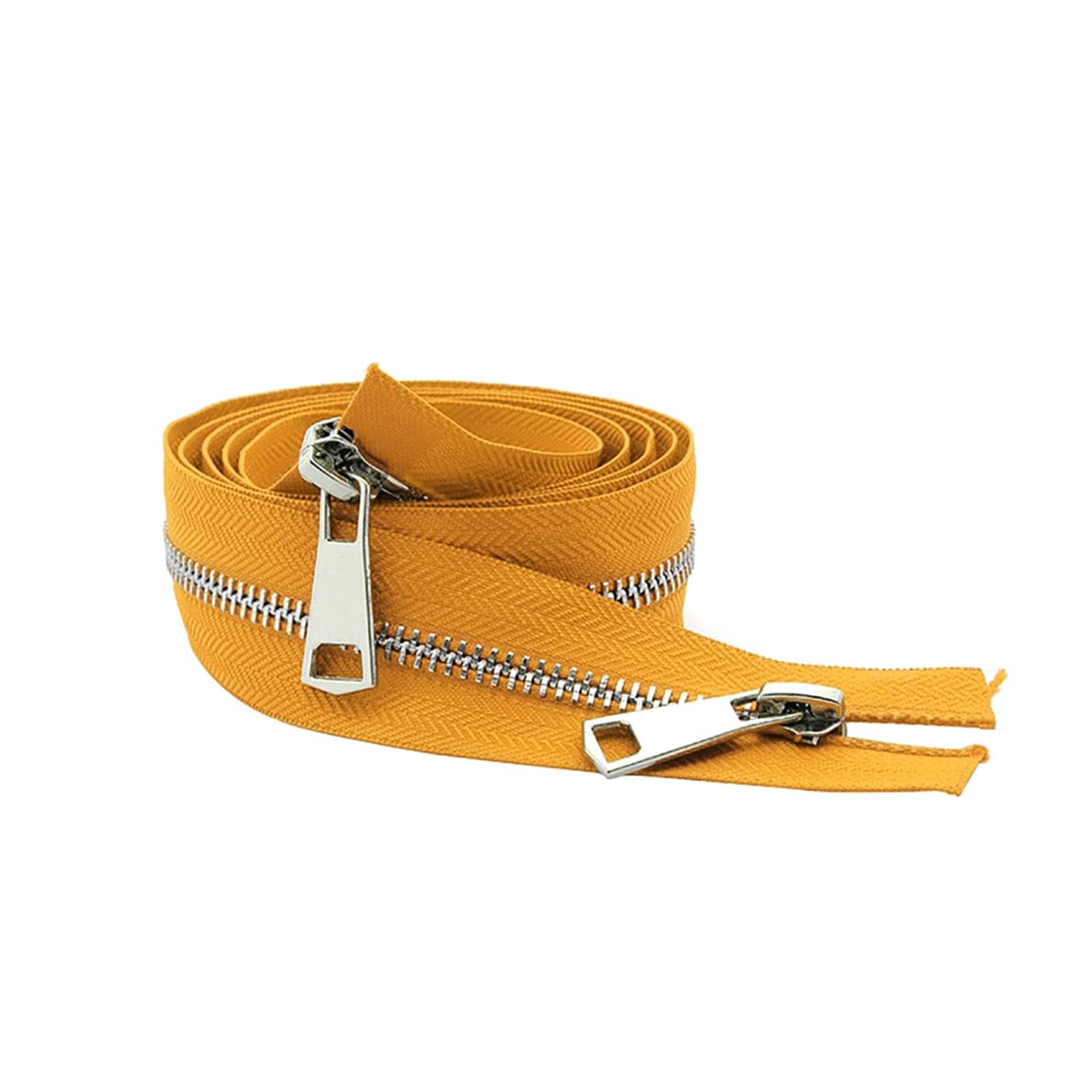 30/40/50/60/70/80 cm 5# Colorful Open-end Double Sliders Silver Metal Zipper for Handcraft DIY Cloth Garment, Yellow, 40cm