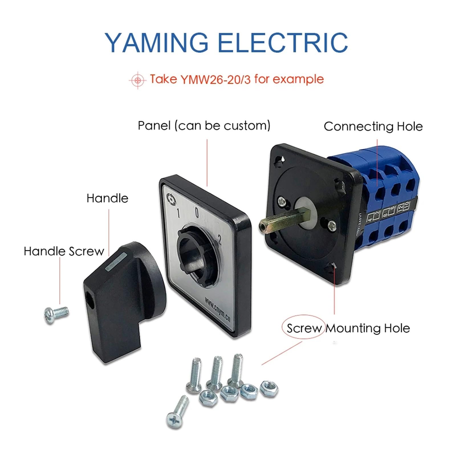 Interruptor de Leva YMW26-20/3 Universal, 20 A, 5 Posiciones, 690 V, tripolar, selección de Potencia, combinación rotativa, LW26-20