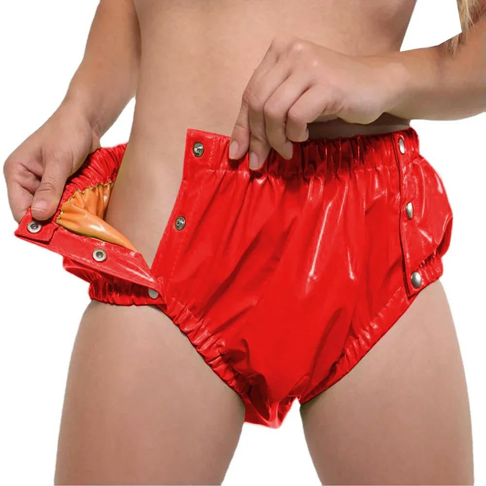 Glänzende PVC-Höschen für Erwachsene, exotische Windel-Liebhaber, Hose mit Druckknopf, Wetlook, hohe Taille, Dessous, Sissy, Cosplay