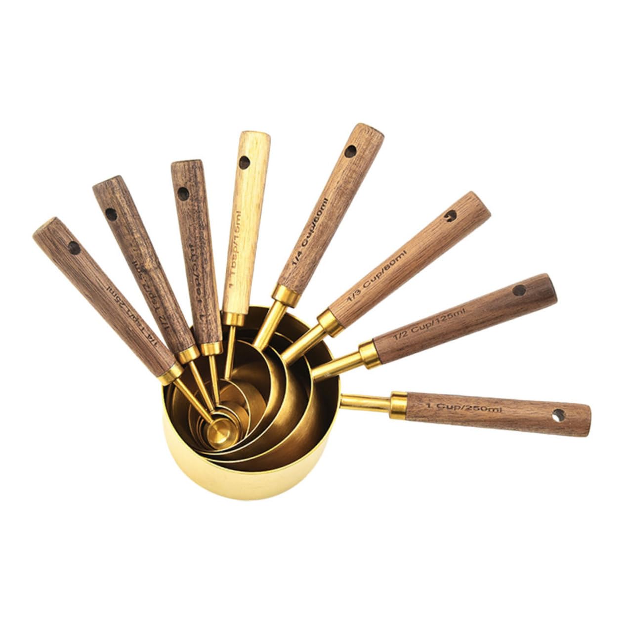 SHOWERORO 8piezas Cucharas Medidoras De Inoxidable Apilables Con Mango De Madera Para Cocina y Repostería Para Ingredientes Con