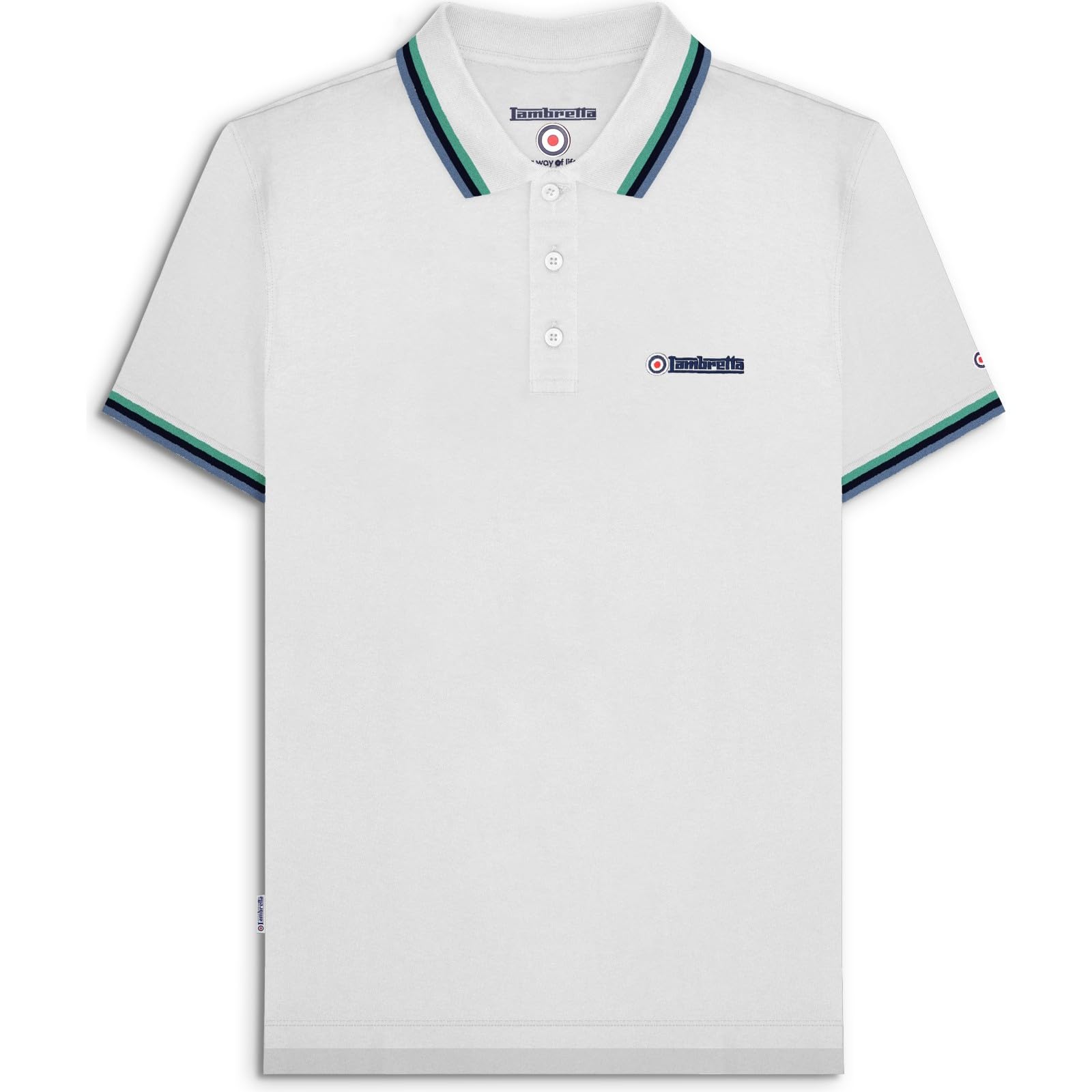 Lambretta Mens Triple Tipped Polo Shirt - White/Cameo/Navy/Sky - XL