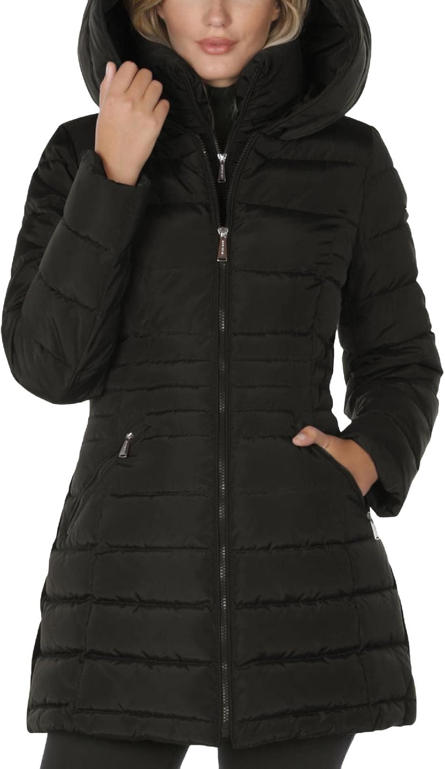 Laundry by Shelli Segal Women's Windbreaker Puffer Coat– Mid-length Fit & Flare Jacket, Side Velvet Tape - Image 6