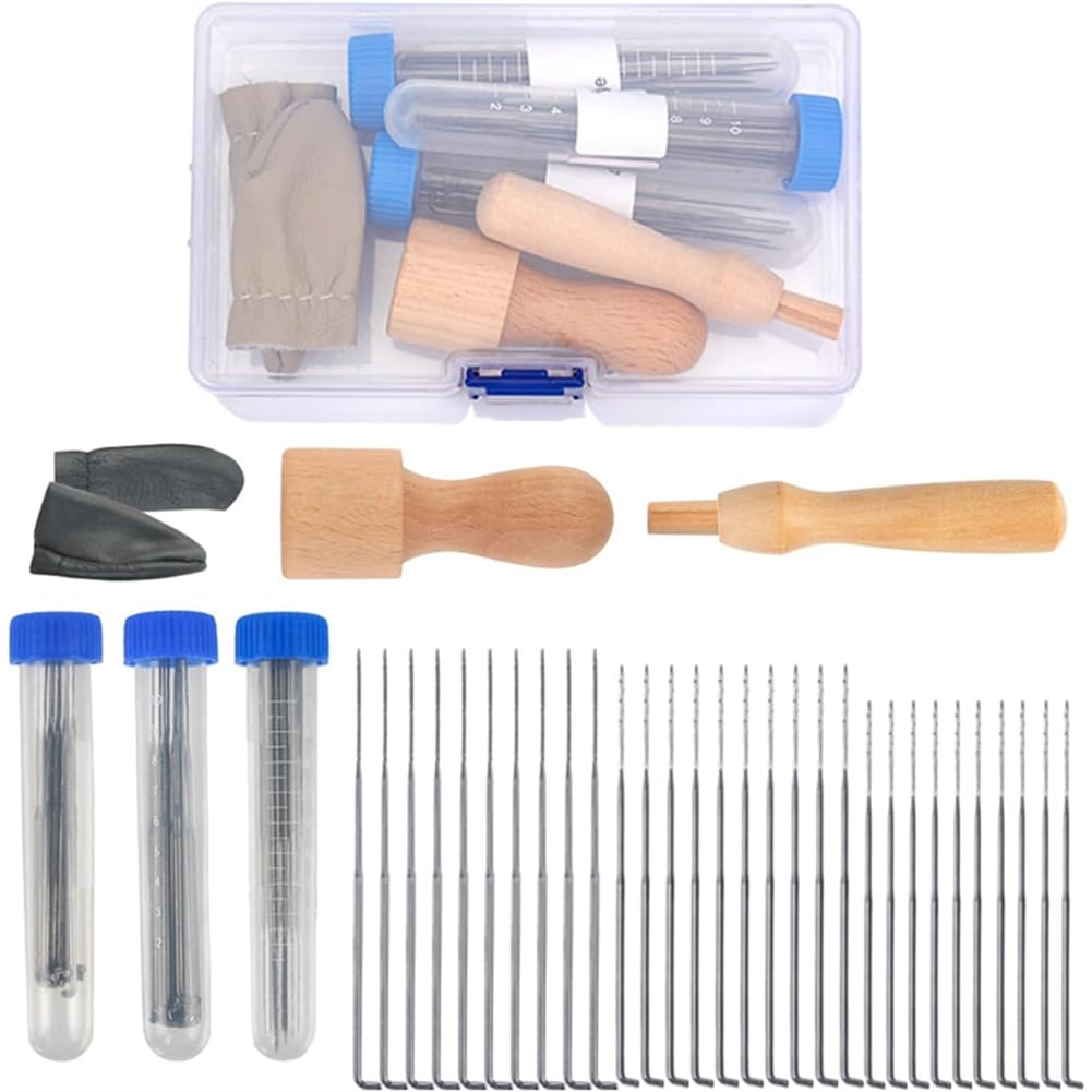 CTRLZS DIY Wool Crafts Compatible Needle-Felting Kit- Includes 30 Needles in 3 Sizes, Wooden Handle& Finger Cots- Felting Supplies Set