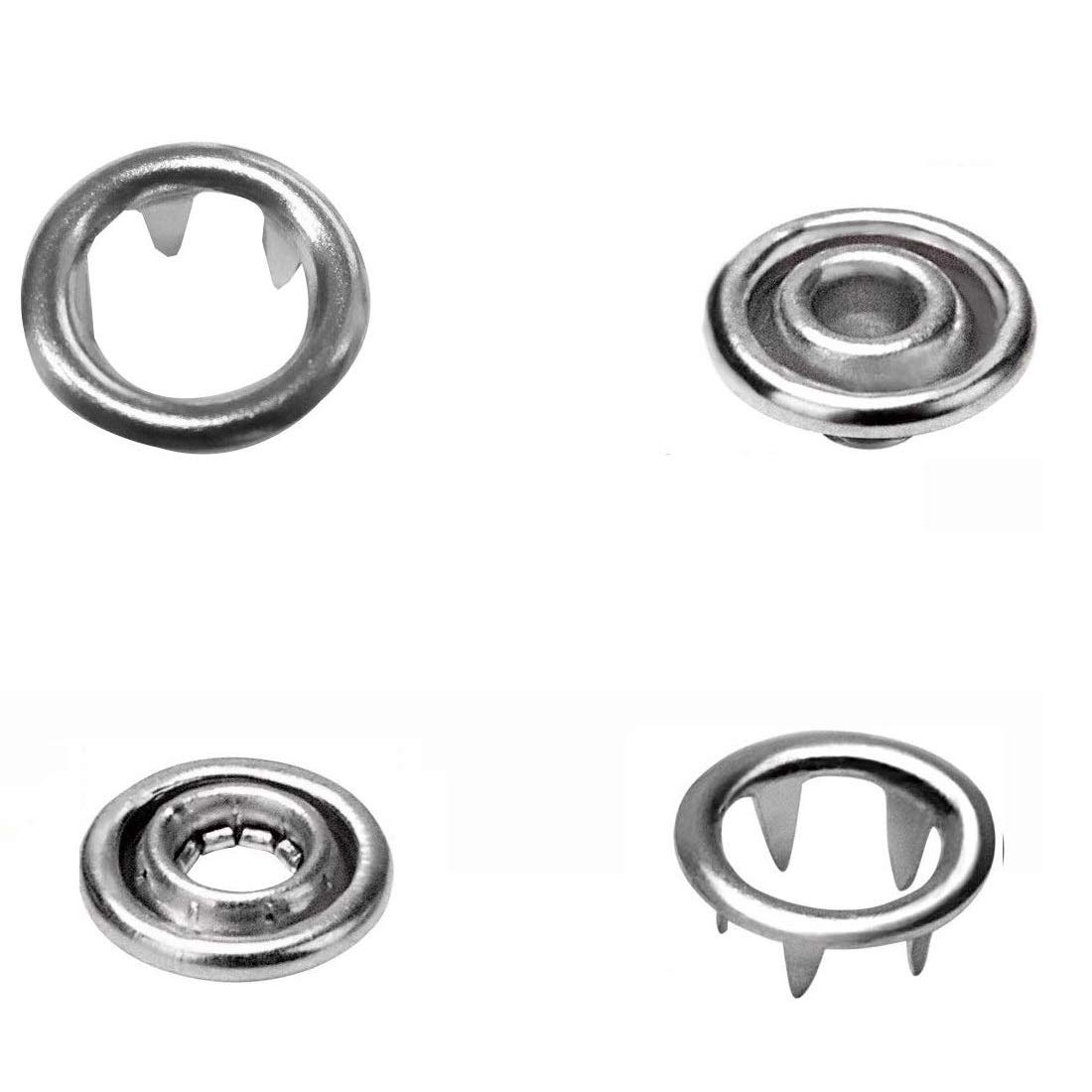 Trimming Shop - Broches de presión (9,5 mm, latón Plateado), diseño de Anillo de Prensa para bebés, Baberos, Ropa de niños, Ropa Personalizada o proyectos de Bricolaje, latón, 9,5 mm