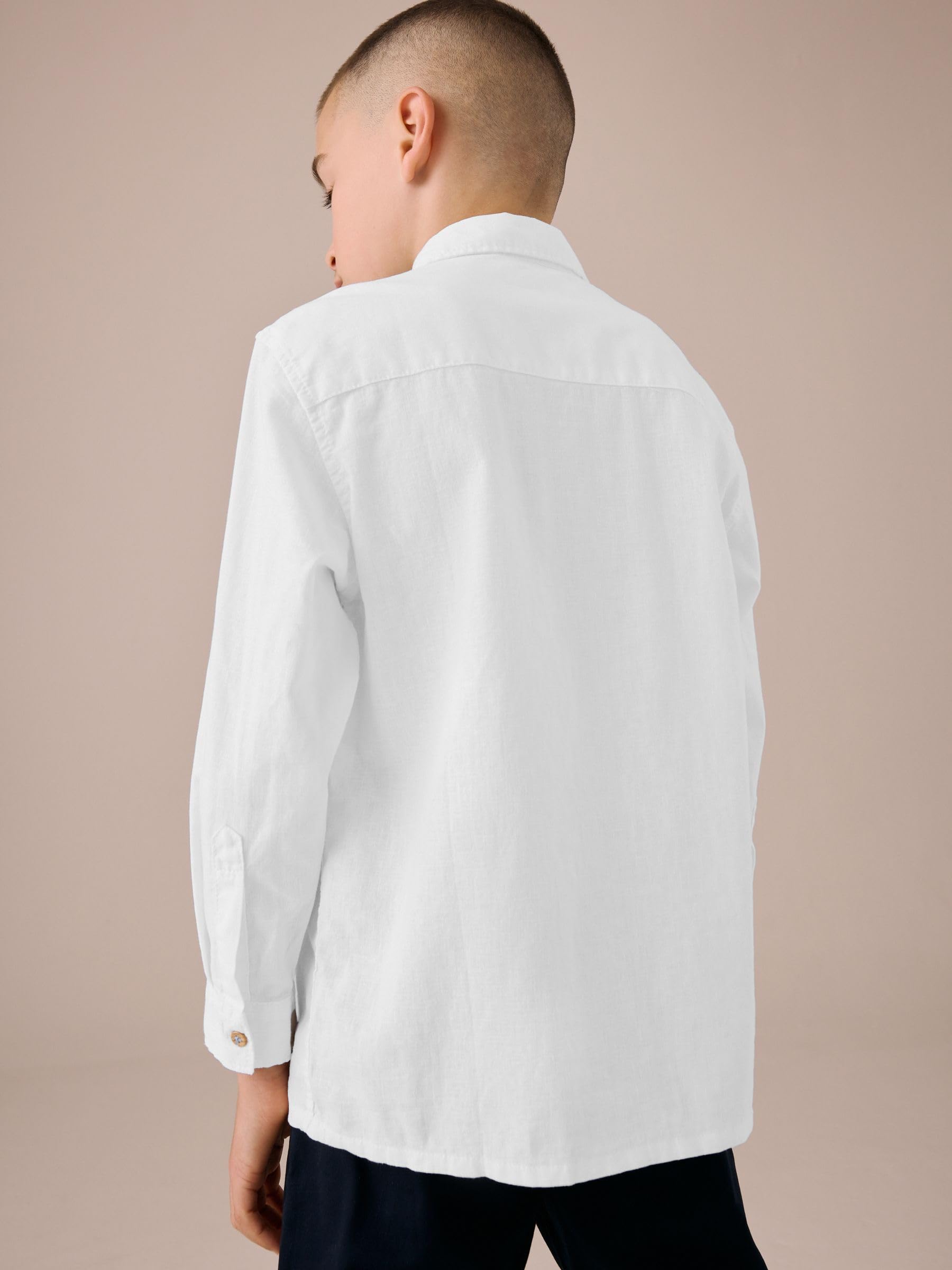 NEXT Ragazzo Camicia in Lino a Maniche Lunghe