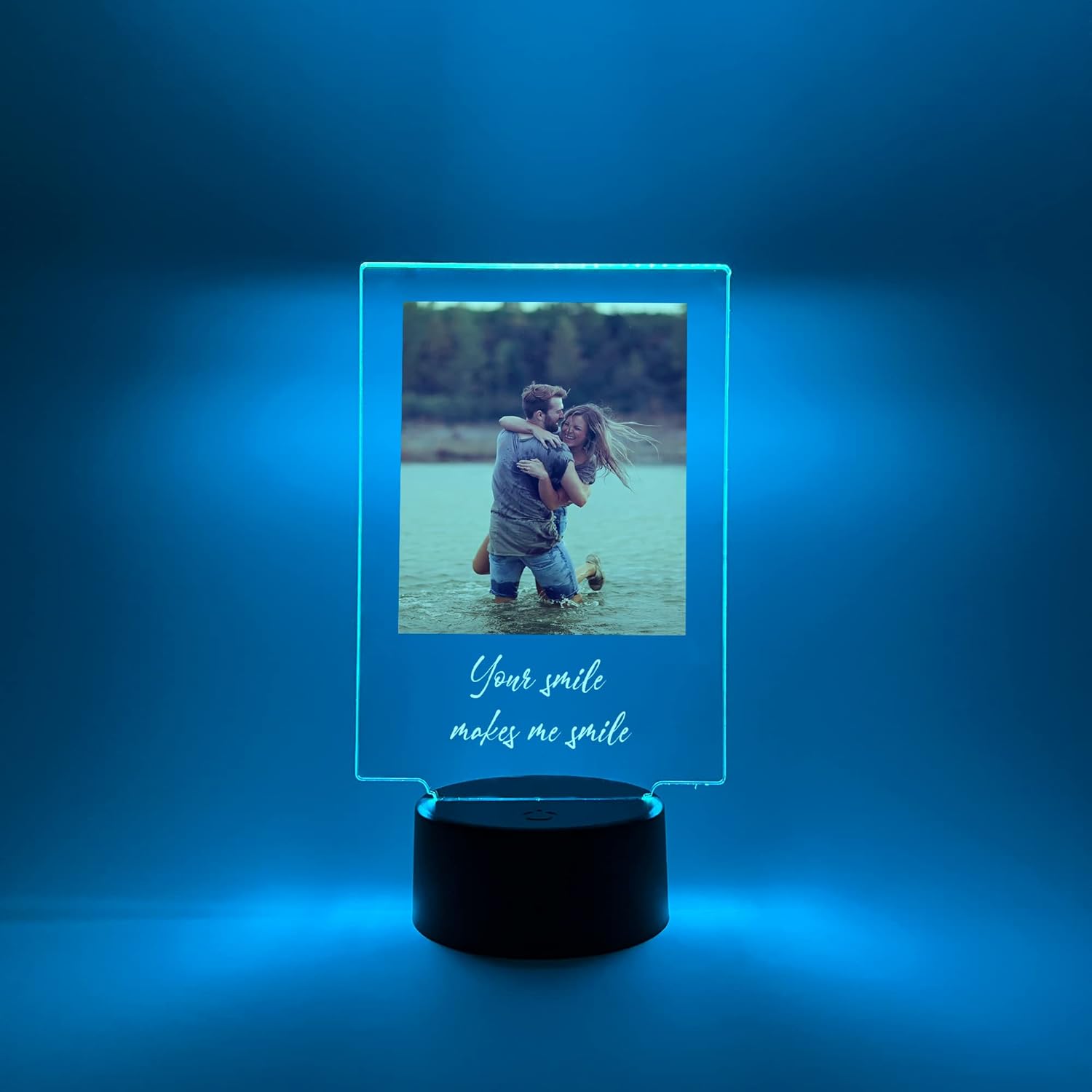 MIRROR MANIA Custom Personalized Photo Your Own Picture LED Light Up Stand Home Décor Gift for Her Him Anniversary Wedding Couple Girlfriend Boyfriend Friends Forever Lamp 16 Colors Options