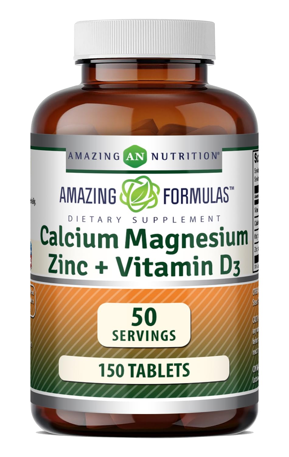 Amazing Formulas Calcium Magnesium Zinc + D3 Supplement | 150 Tablets | Non-GMO | Gluten-Free | Made in USA Unflavored - 150 Count