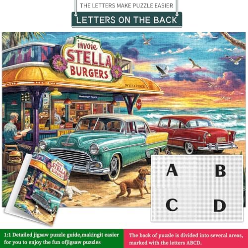 Chalzidar Jigsaw Puzzles for Adults 1000 Pieces, Interlock Perfectly Letter on Back No Dust, Home Decor Birthday Party Gift Toy for Men Women Elders Seniors, 1:1 Poster-Seaview Campground - 5