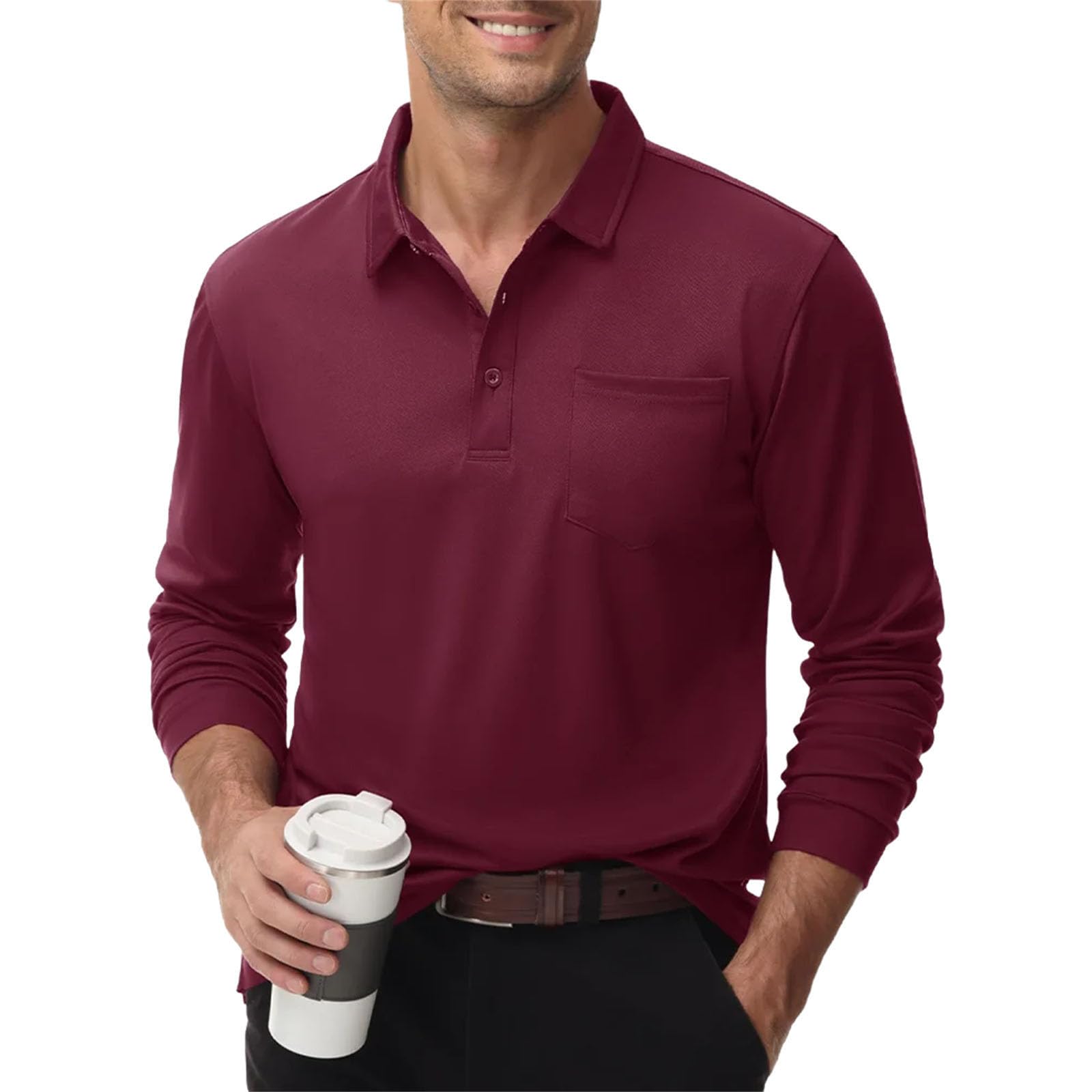 Polo de manga larga para hombre, con bolsillo en el pecho, informal, ligero, transpirable, para golf