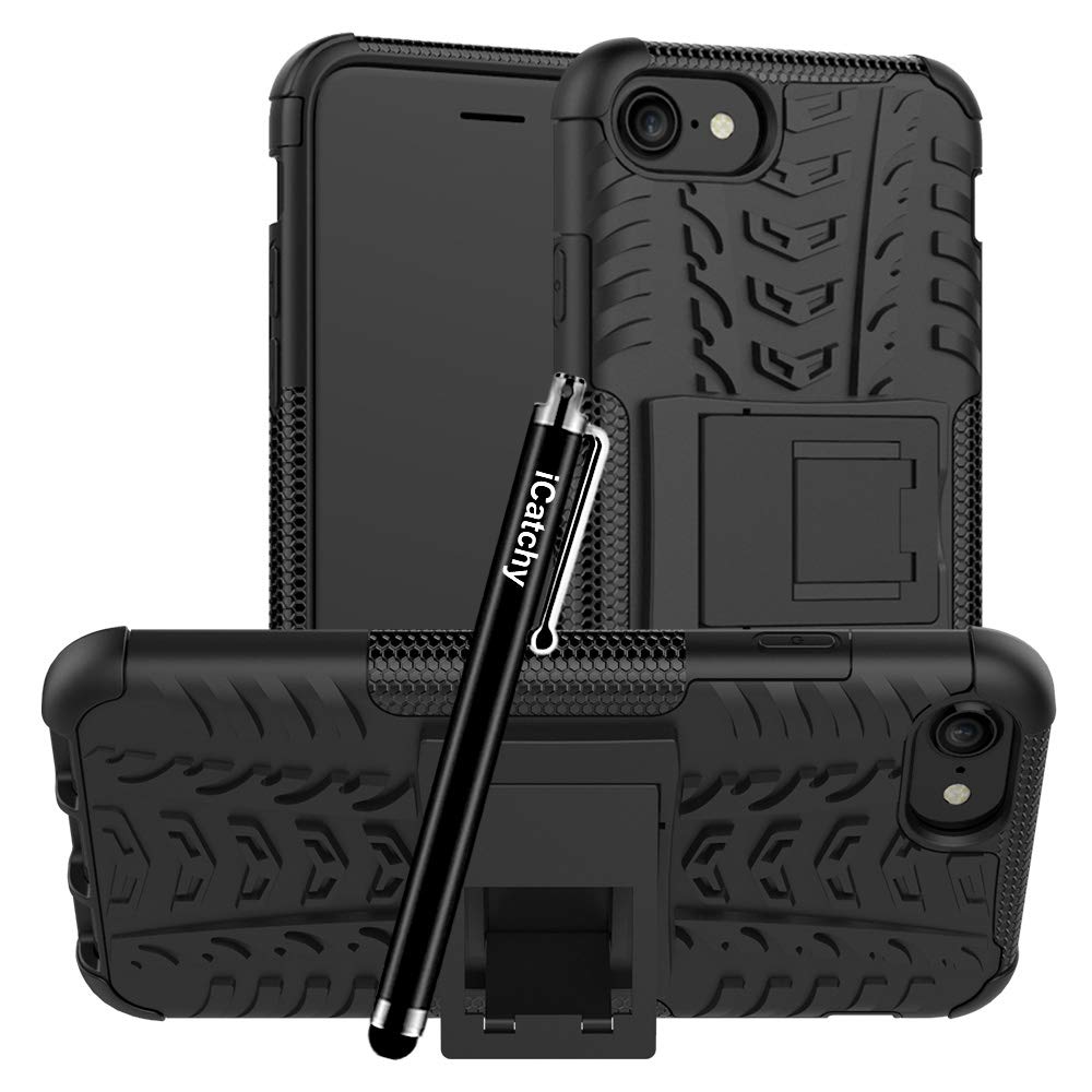 iCatchy For iPhone SE 2020 Case,iPhone 8 Case,iPhone 7 Case Heavy Duty Hard Tough Dual Layer Hybrid Shockproof Cover compatible For iPhone SE 2020 Phone Case (Black)