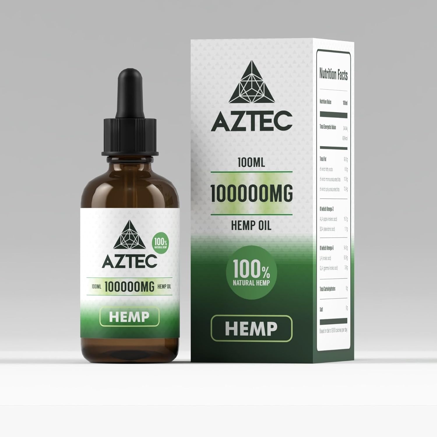 Aztec Cold Pressed Hemp Seed Oil – 100000 MG – 100% Natural UK Grown – Rich in Omega 3-6-9 – Skin, Food & Pet Safe – 100ml