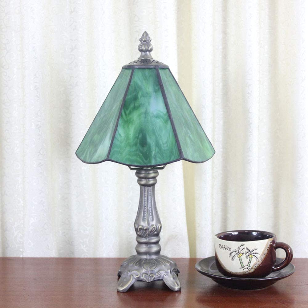 Lámpara de Mesa Estilo Tiffany de 6 Pulgadas, Lámpara de mesilla de noche de vidrieras verdes, lámpara de comedor, Mini Luz Nocturna de Vitral Vintage, [Sin bombillas]