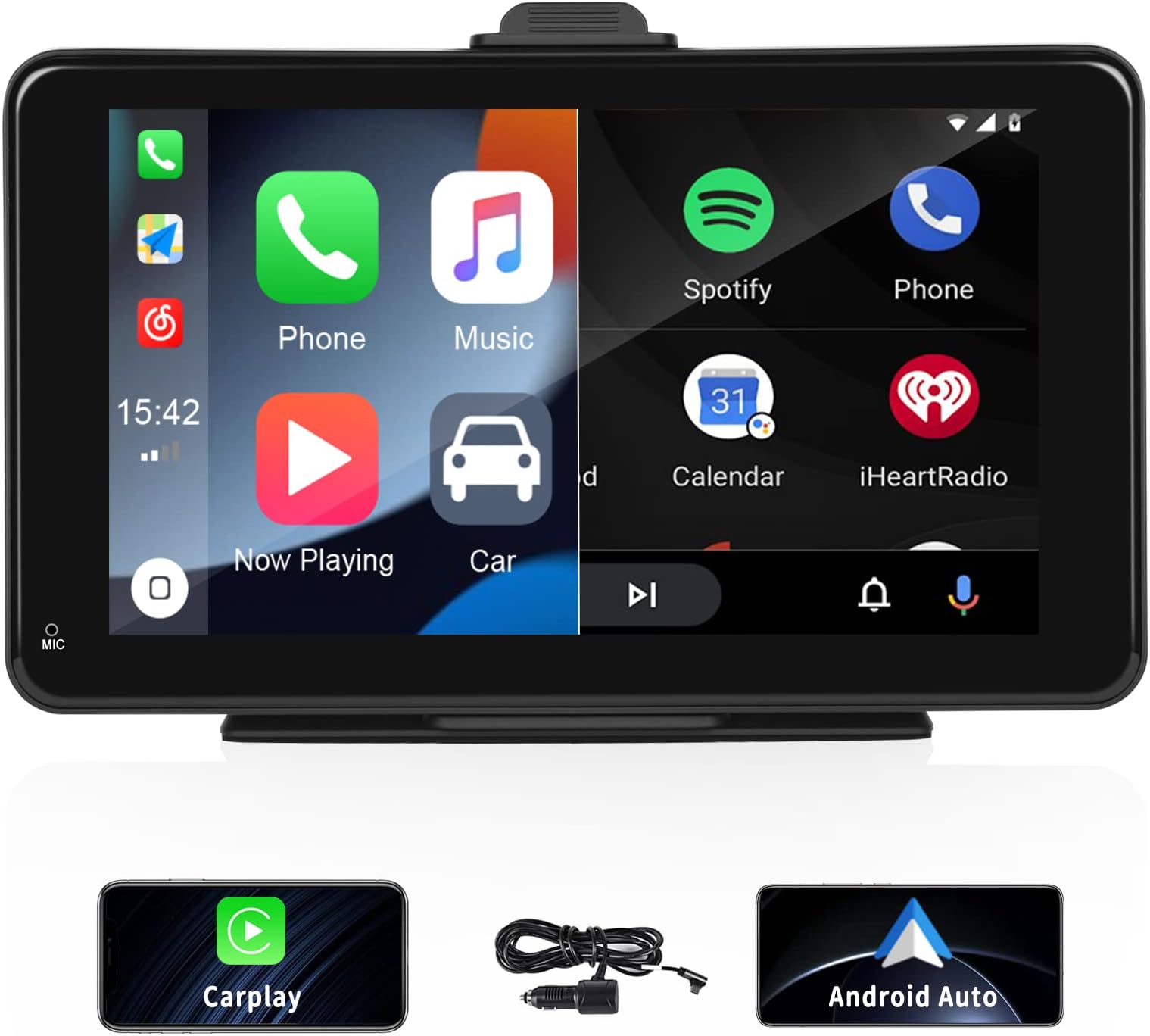 CAMECHO Apple CarPlay & Android Auto Car Stereo, 7" Touch