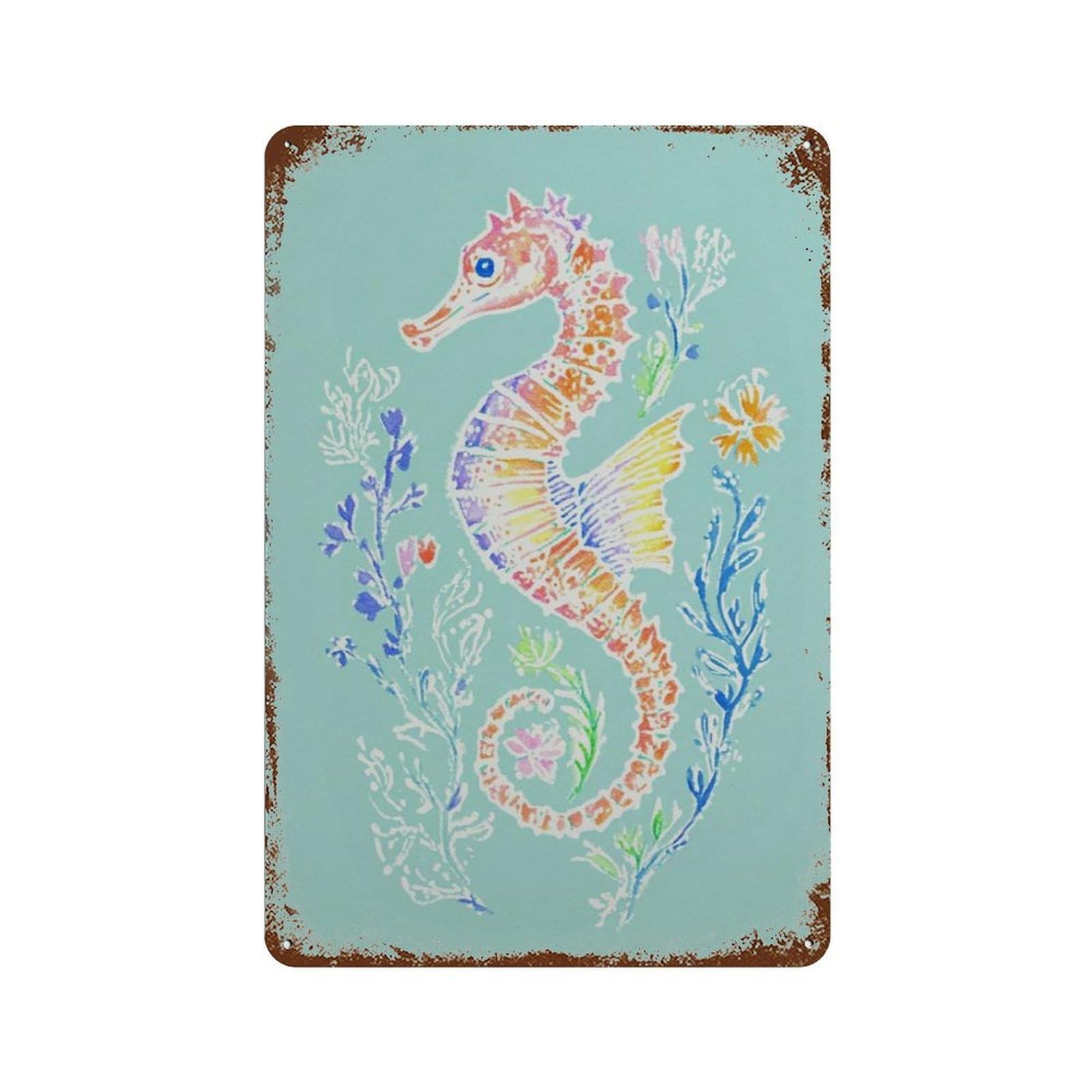 xiaoxiaoshen Seahorse Colorful Ocean Coastal Marine Wall Decor Art Metal Tin Poster Modern Home Decor Art Home Bar Shop Decorations Vintage Sign 30x20cm
