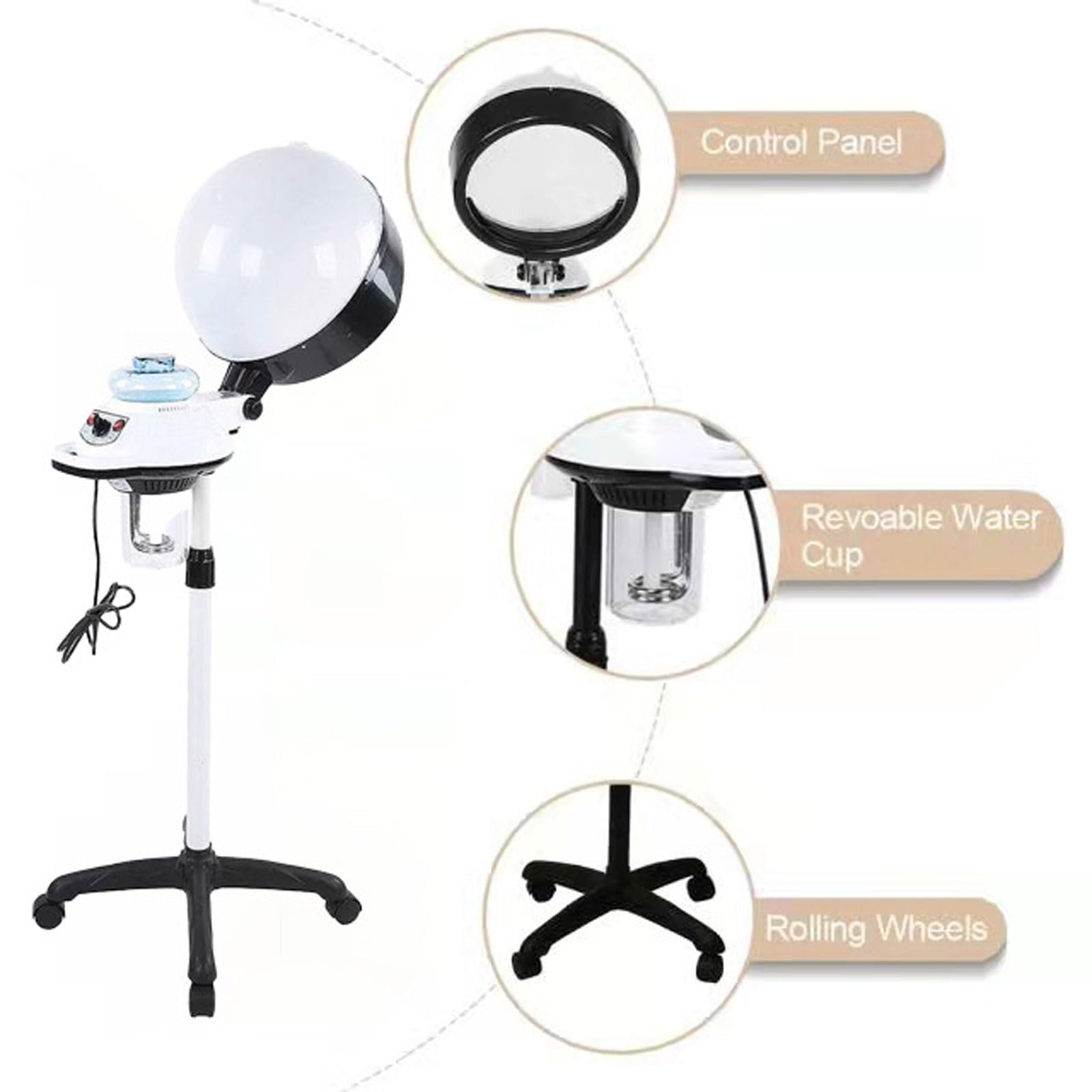 Vaporizzatore per Capelli Professionale Verticale, Vaporizzatore Idratante per Capelli Naturali E Tinti, con Supporto da Pavimento Mobile, Ruote Mobili