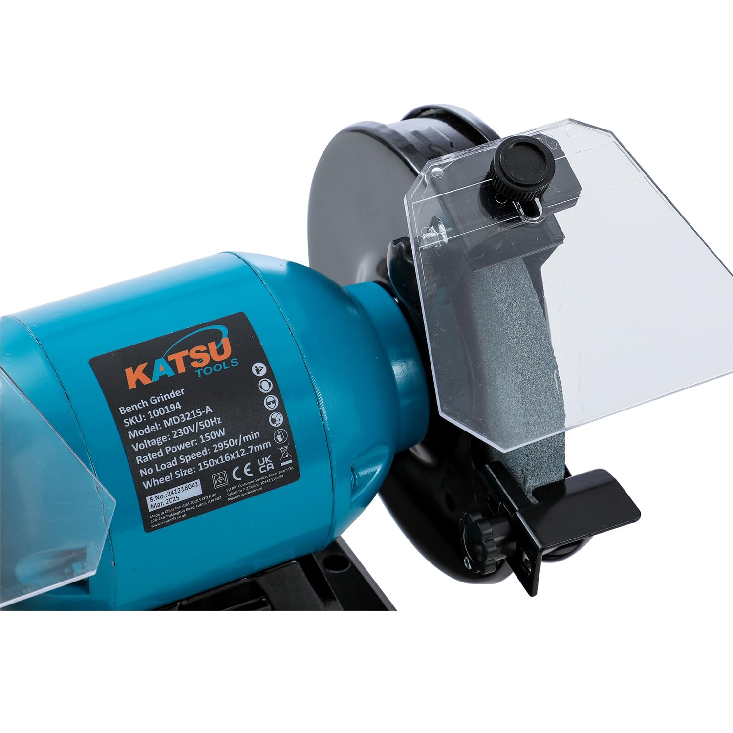 KATSU Tools Amoladora de banco de 150 W, con discos de desbaste grueso y fino de 150 mm (6"). Lijadora, pulidora y afiladora eléctrica de banco.