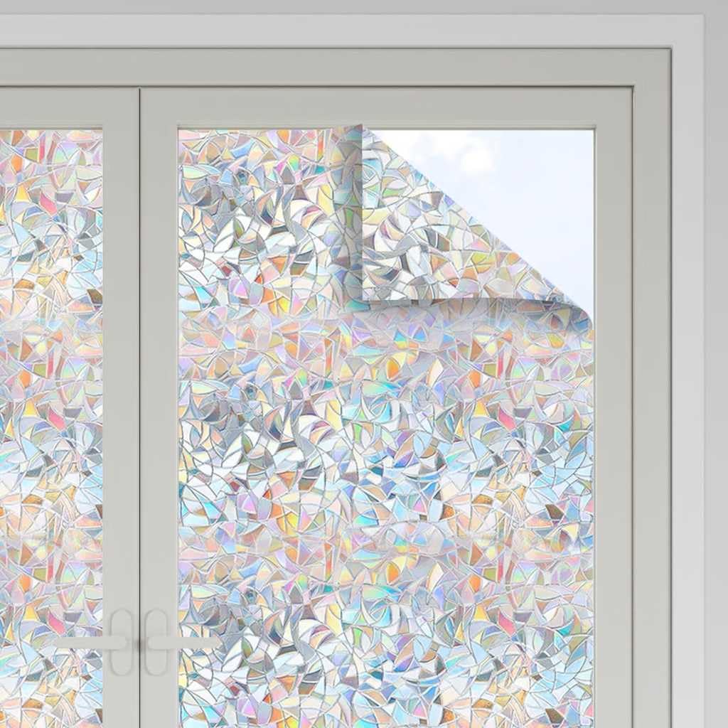 Films pour fenêtre dépoli Motif Arc-en-Ciel 3D PVC 90x2000 cm 5 pièces avec grattoirs, Film vitrage occultant adhésif électrostatique pour intimité, Protection Solaire, Isolation Thermique