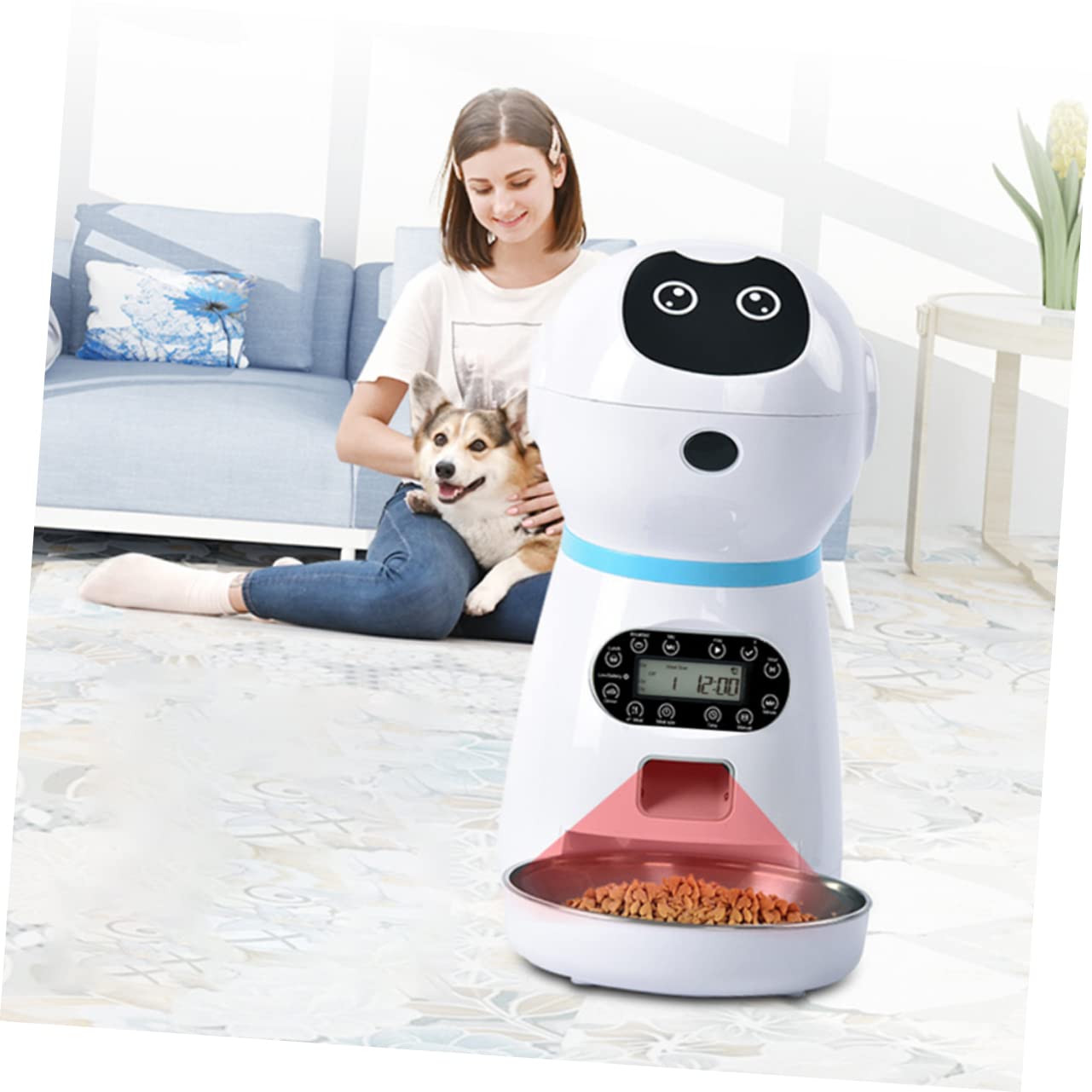 VANZACK Alimentador Automático y Función de Grabación para Mascotas con Capacidad 3.5l Robot Inteligente con Temporizador Digital para Uso en Hogar Personal