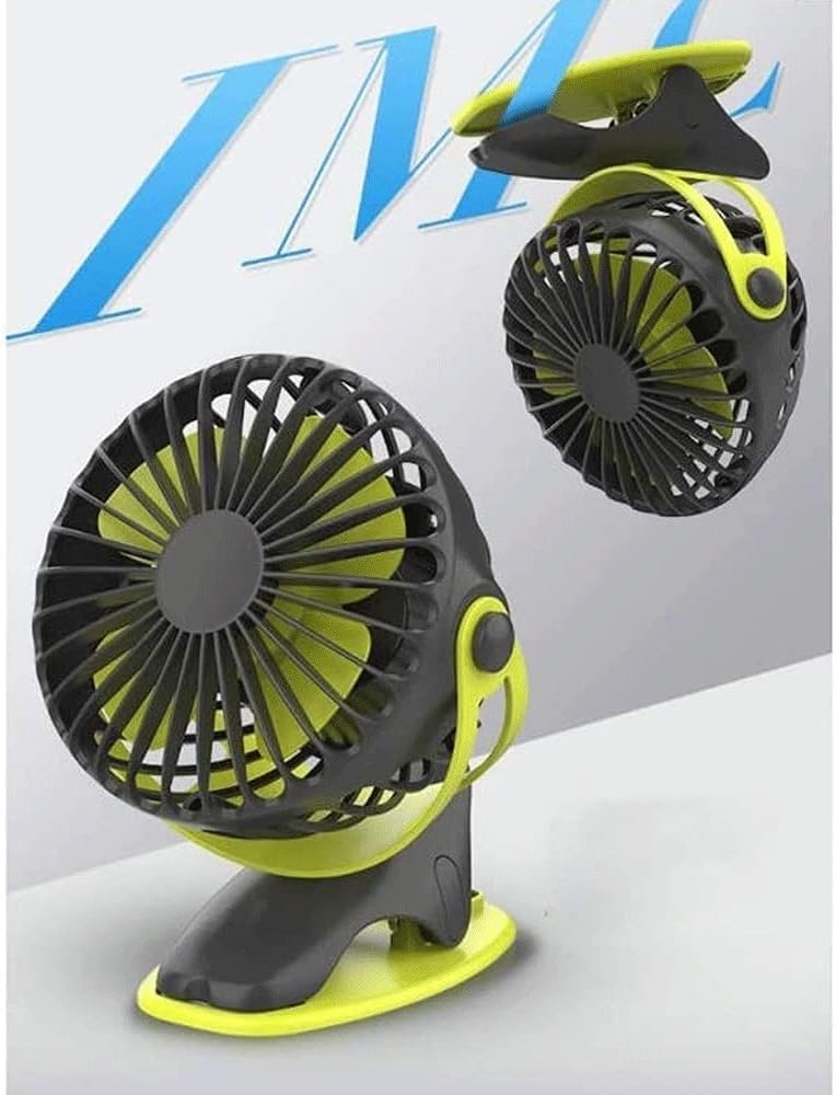 Mini Clip Fan Stroller Fan USB Desktop Fan 4 Speeds Quiet Cooling Table Fan 360° Rotation for Pushchairs Strollers Buggies Offices Easy to Carry (Color : Yellow)