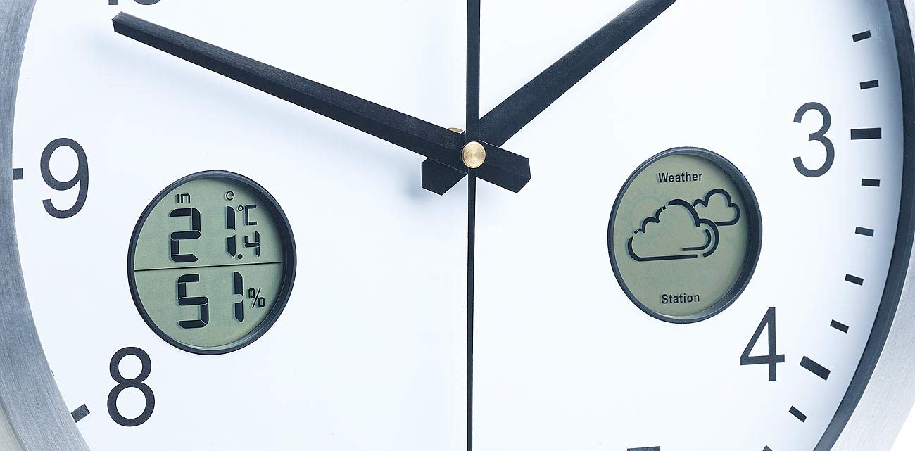 Funk-Wanduhr mit digitaler Wetterstation und Funk-Außensensor, DCF77
